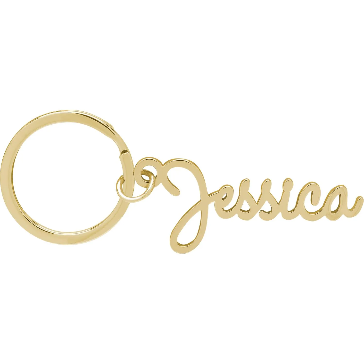 Goldener Namensschriftzug 'Jessica' als Schlüsselanhänger mit Ring
