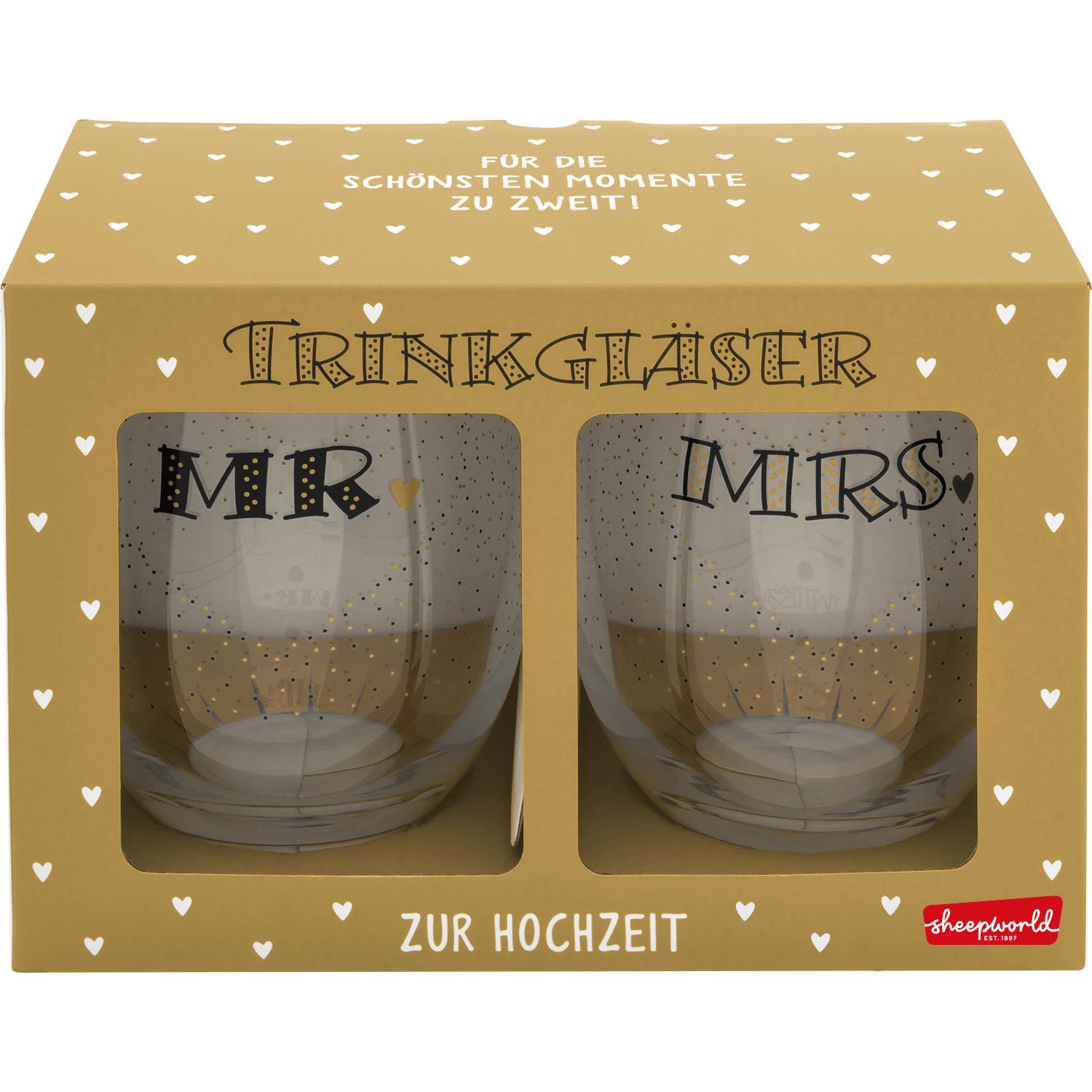 Trinkglas-Set MR & MRS in Geschenkbox, Golddruck, matte Oberfläche