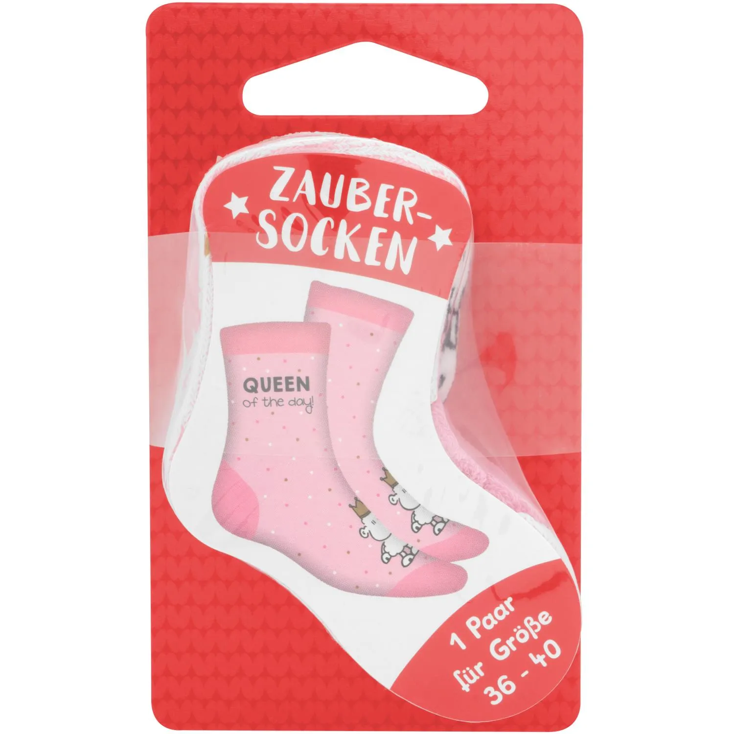 Pinke Zaubersocken 'Queen of the Day' mit Schäfchen-Motiv, Größe 36–40
