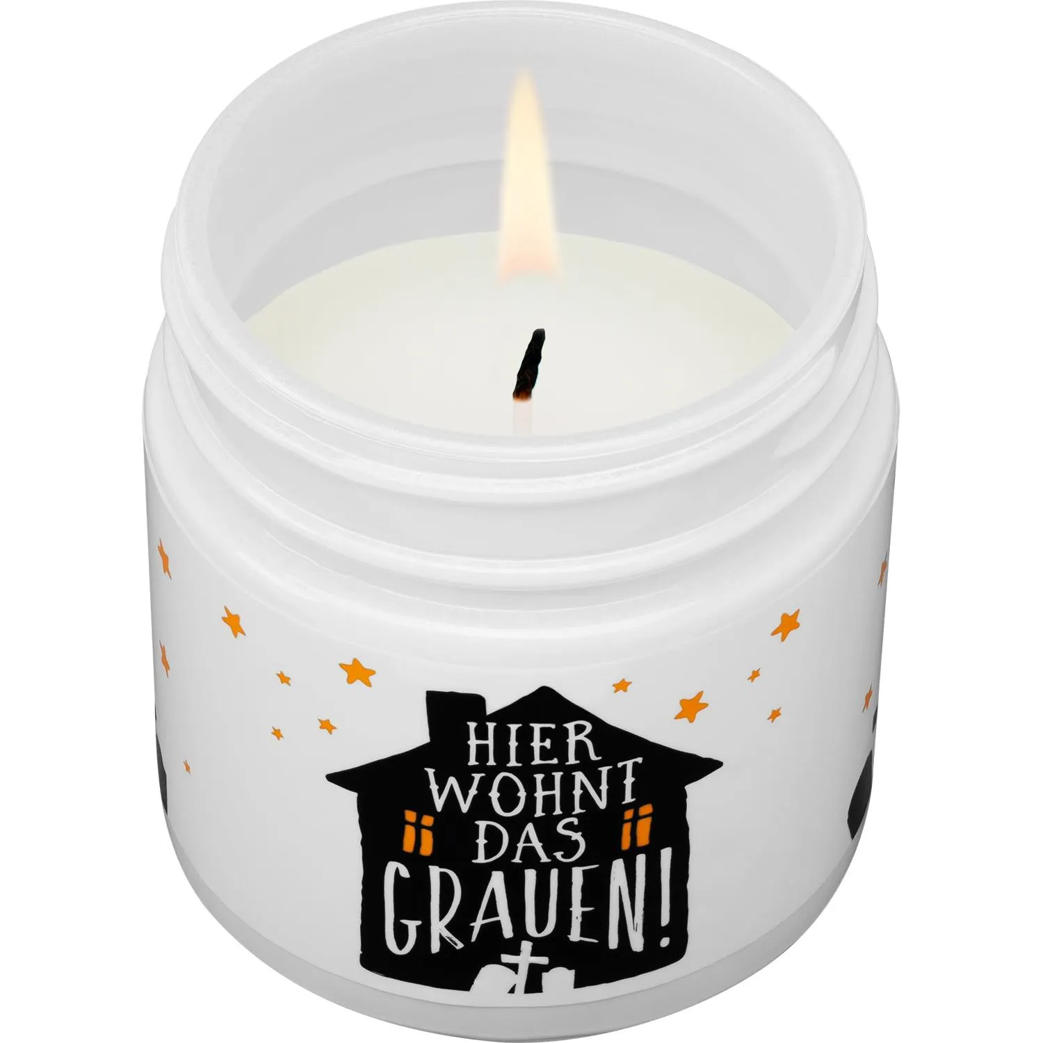 Kerze im Glas »Hier wohnt das Grauen!«