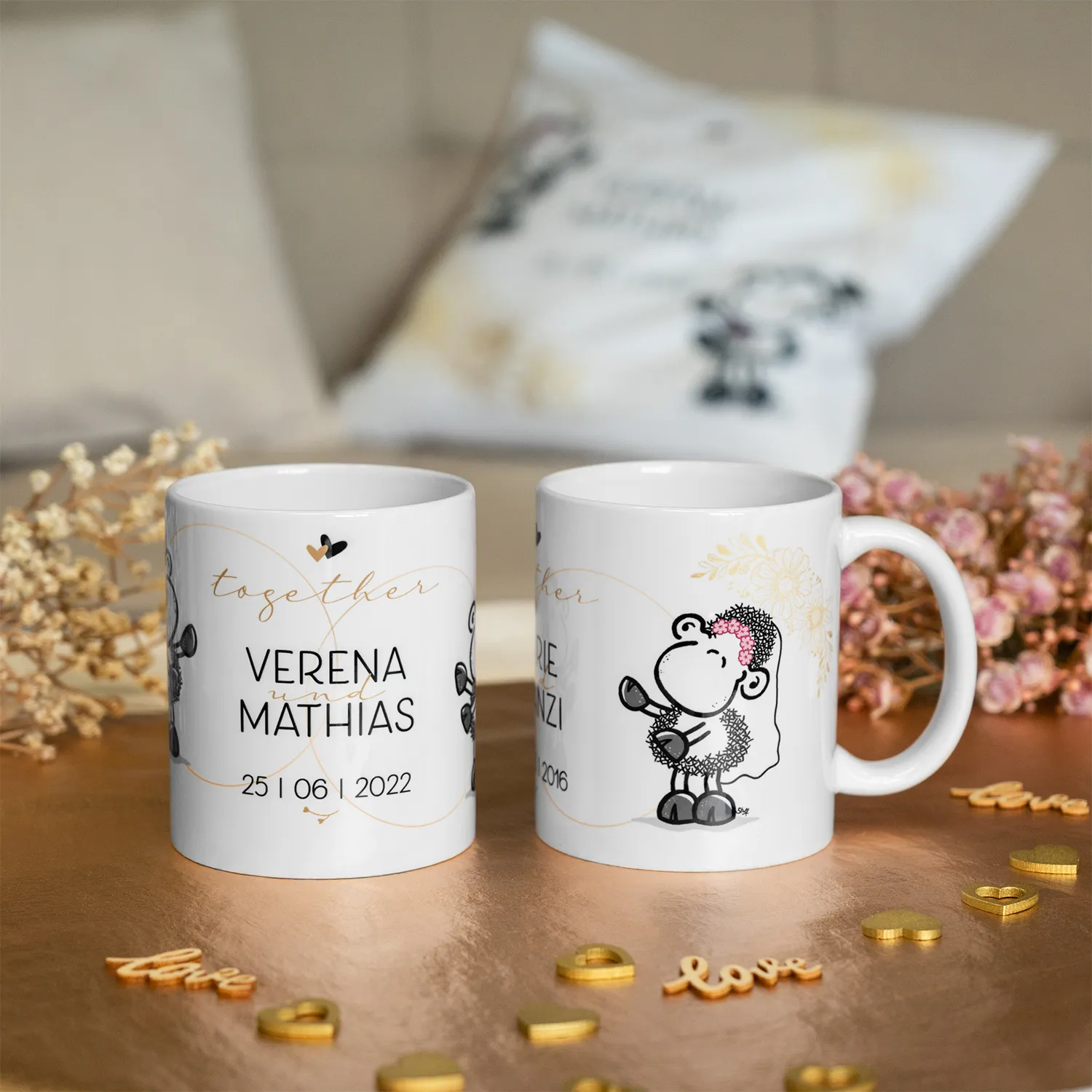 Tasse Hochzeit »Together ...« für Heteropärchen mit Wunschnamen und Wunschdatum, personalisiert, weiß