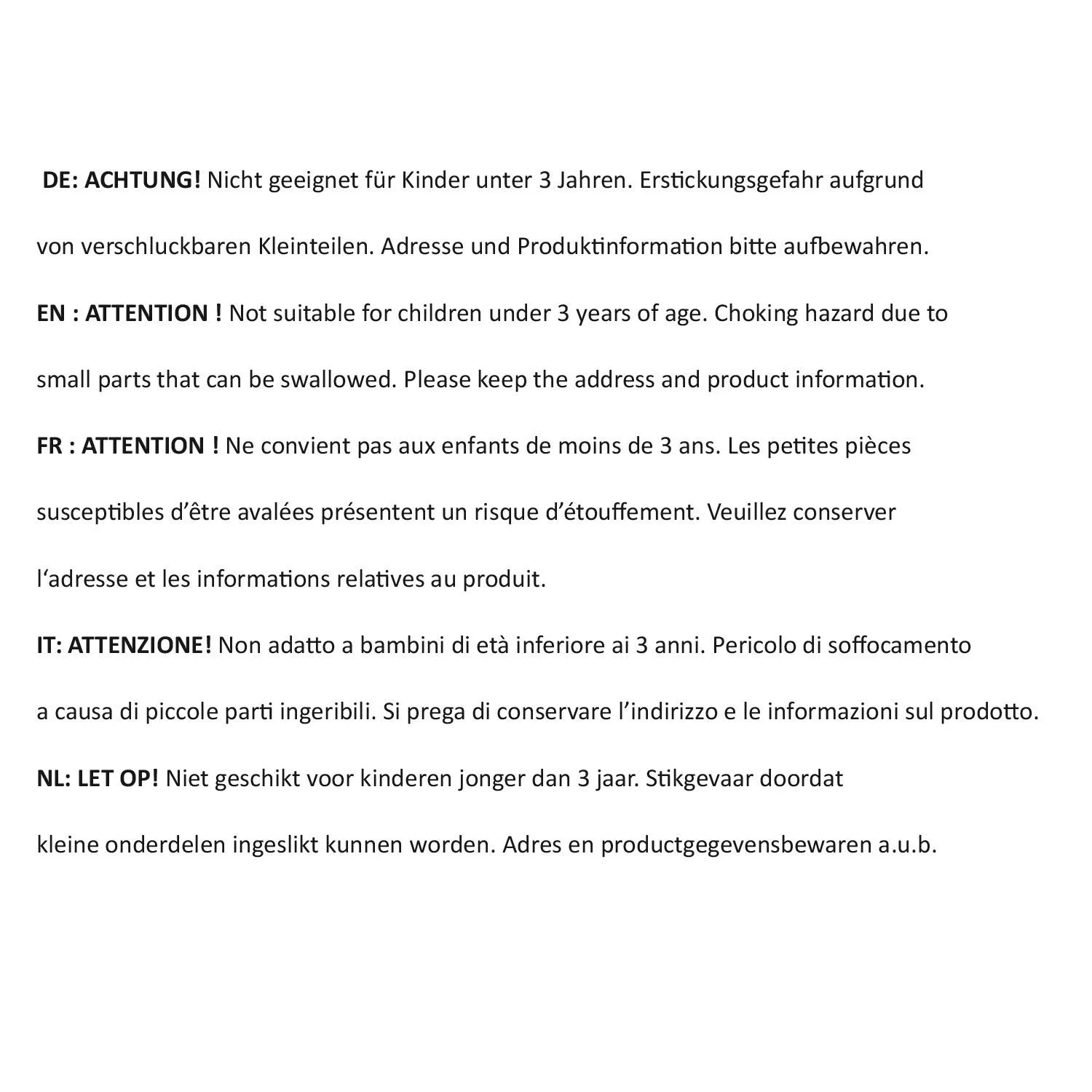 Textseite mit Warnhinweis auf weißem Papier