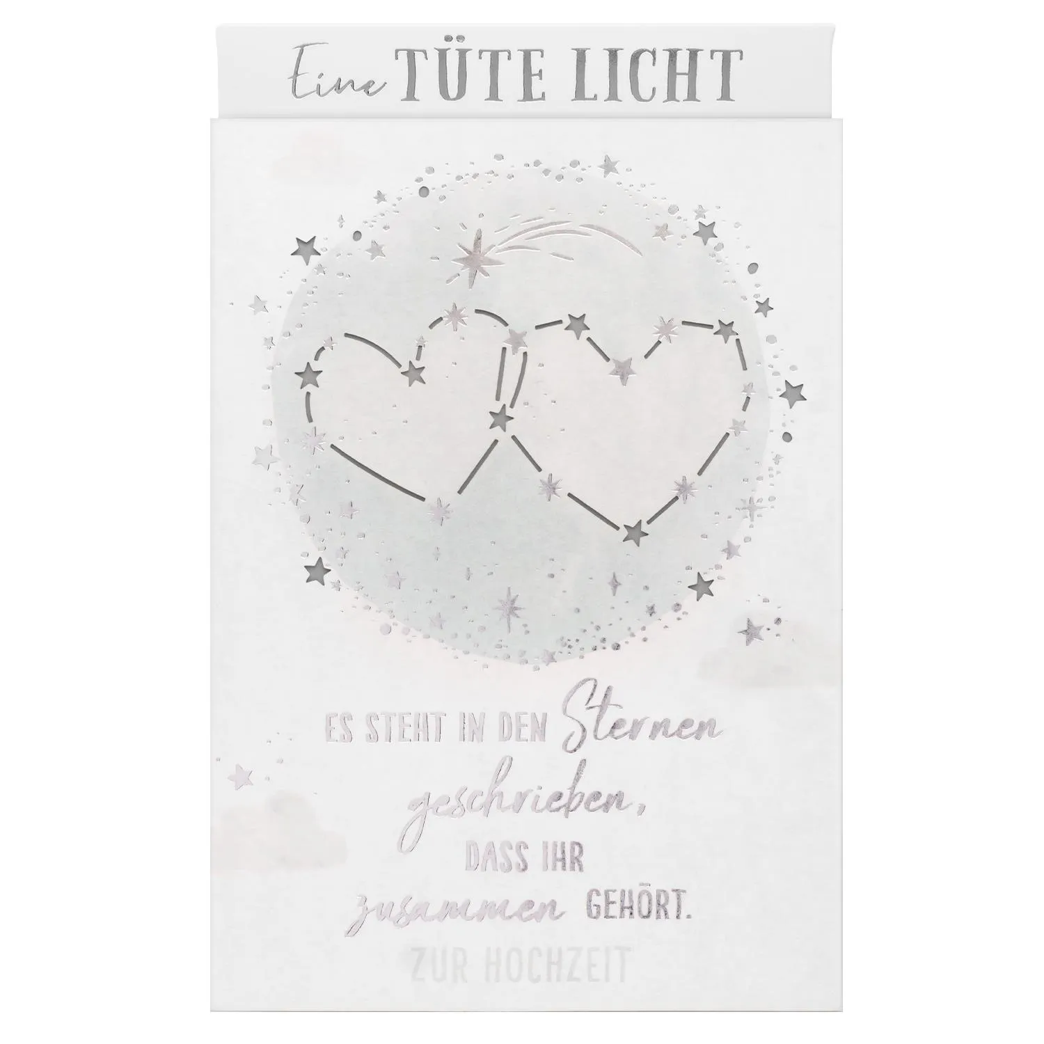 Weiße Lichttüte mit Herz- und Sternenmotiv, Hochzeitsdesign, inkl. Teelicht