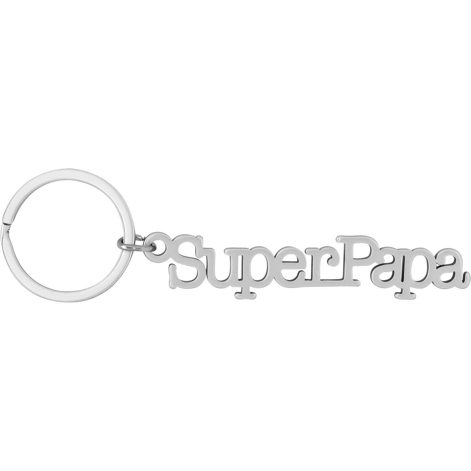 Silberner Edelstahl-Schlüsselanhänger mit dem Schriftzug 'SuperPapa' – schlicht und langlebig