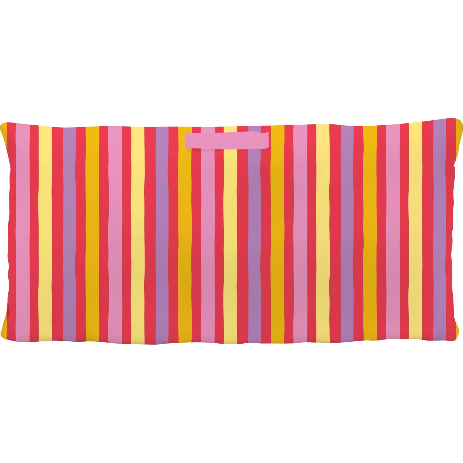 Bunt gestreiftes Plüschkissen mit Loop-Detail in Rosa, Gelb, Lila und Rot