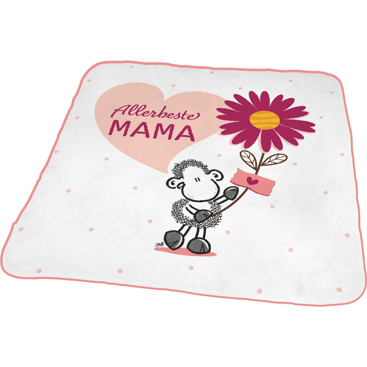 Weißes Magic Towel Allerbeste Mama mit Schäfchen, rosa Herz und Blume
