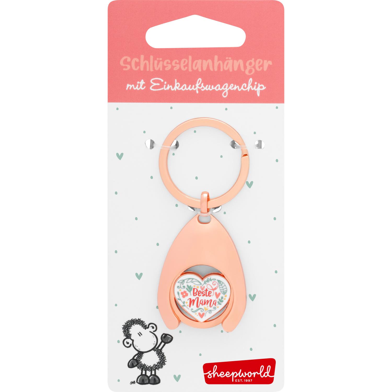 Roségoldener Einkaufswagenchip-Schlüsselanhänger mit Herzmotiv Beste Mama