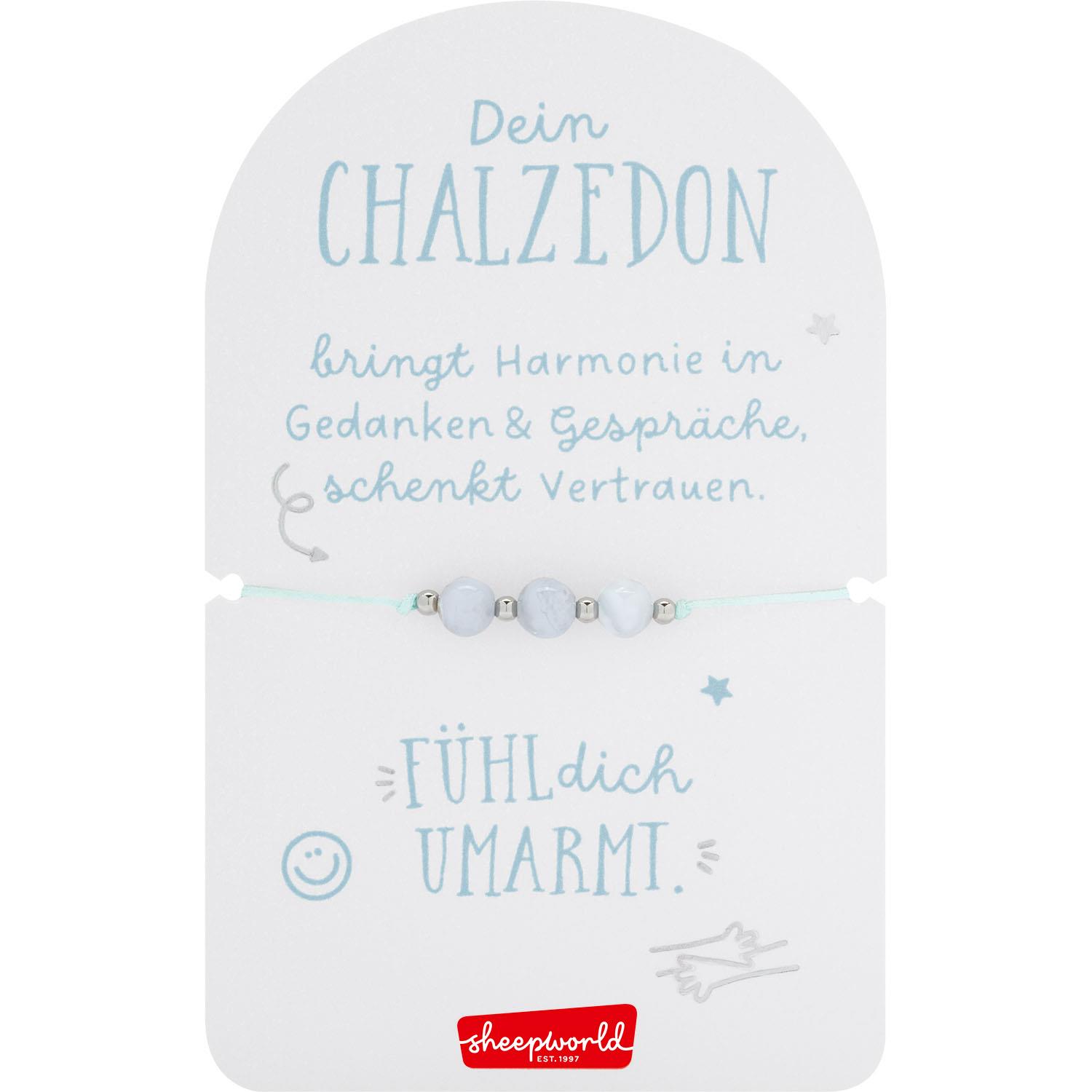 Armband aus Chalzedon-Halbedelsteinen auf mintgrüner Fadenschnur