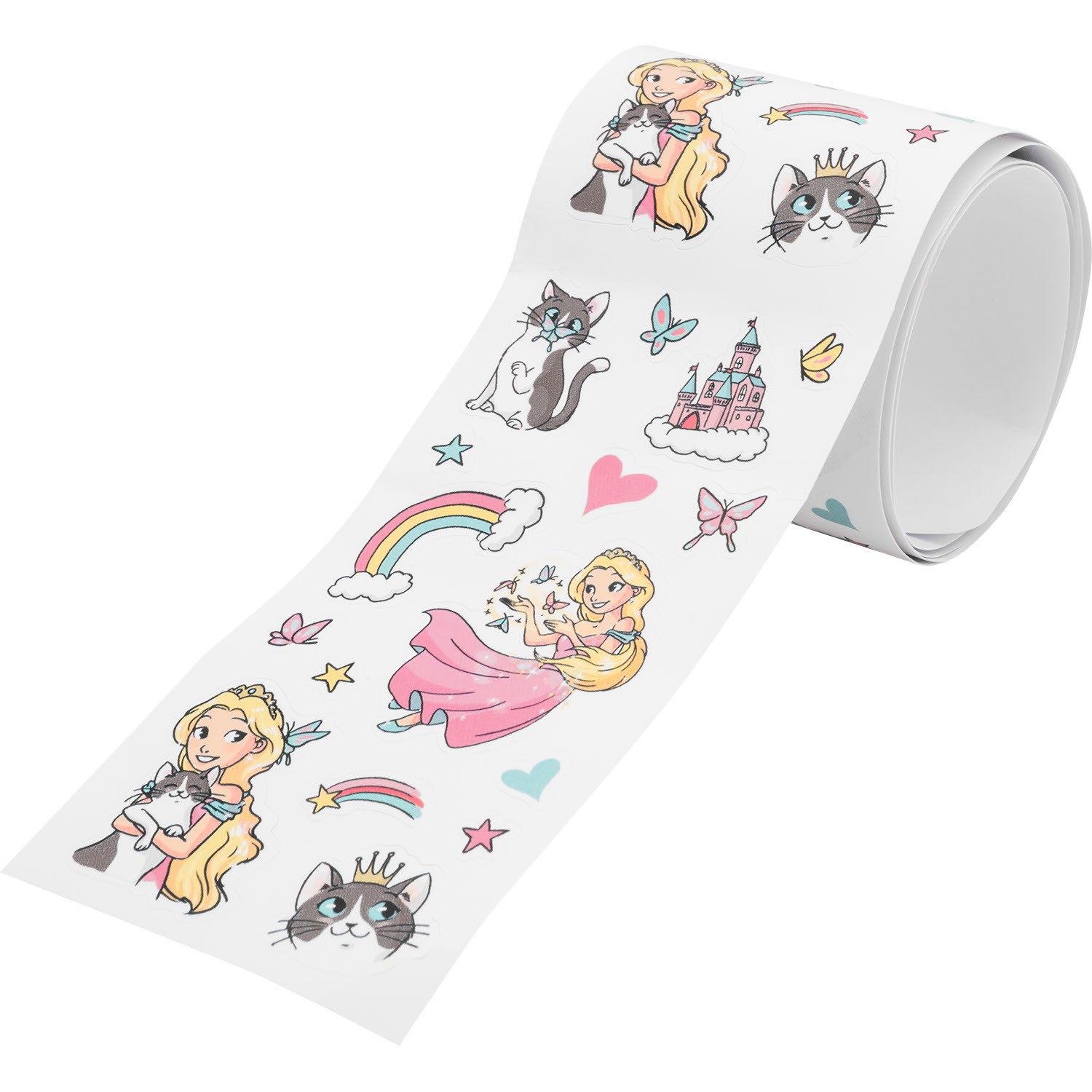 Stickerrolle »Prinzessin« mit Katzen, Schloss und Regenbogen, 80 cm Länge.