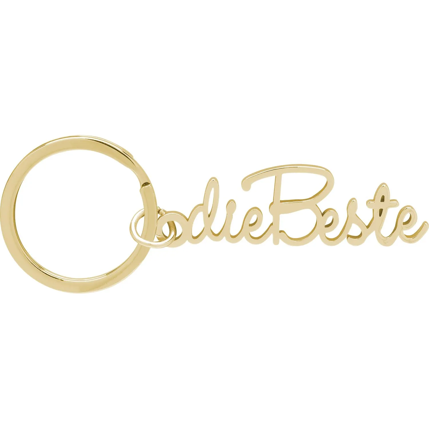 Goldfarbener Schlüsselanhänger mit dem Schriftzug 'Die Beste' und Ring