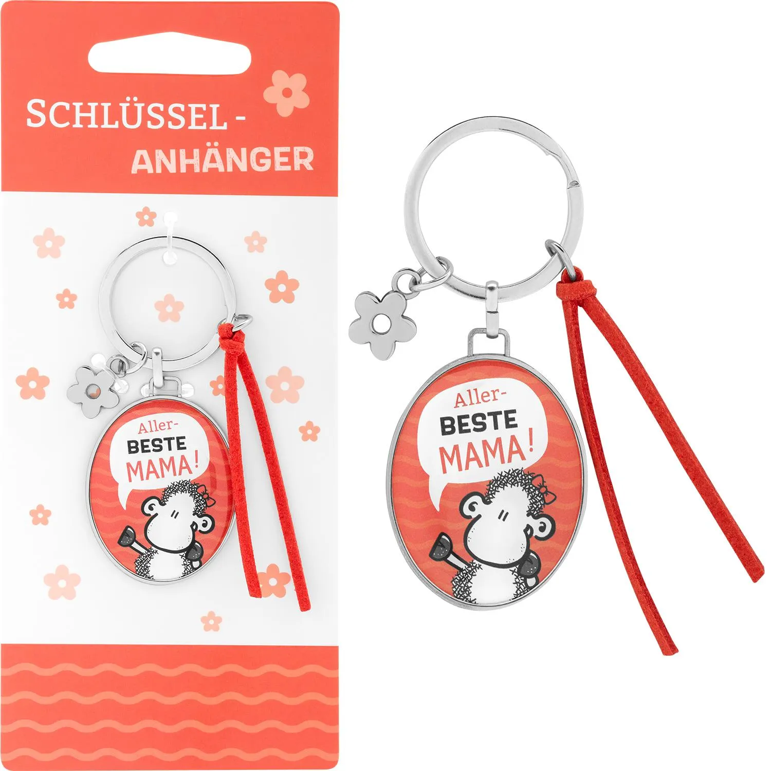 Schlüsselanhänger mit rotem Kunstlederband und Motiv 'Aller BESTE MAMA!'