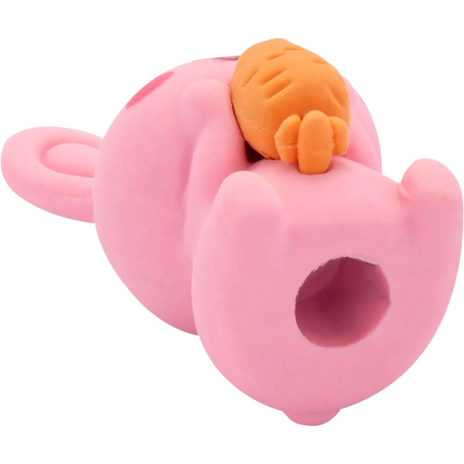 Rosa Hasenradiergummi mit kleinem orangefarbenem Häschen auf dem Rücken