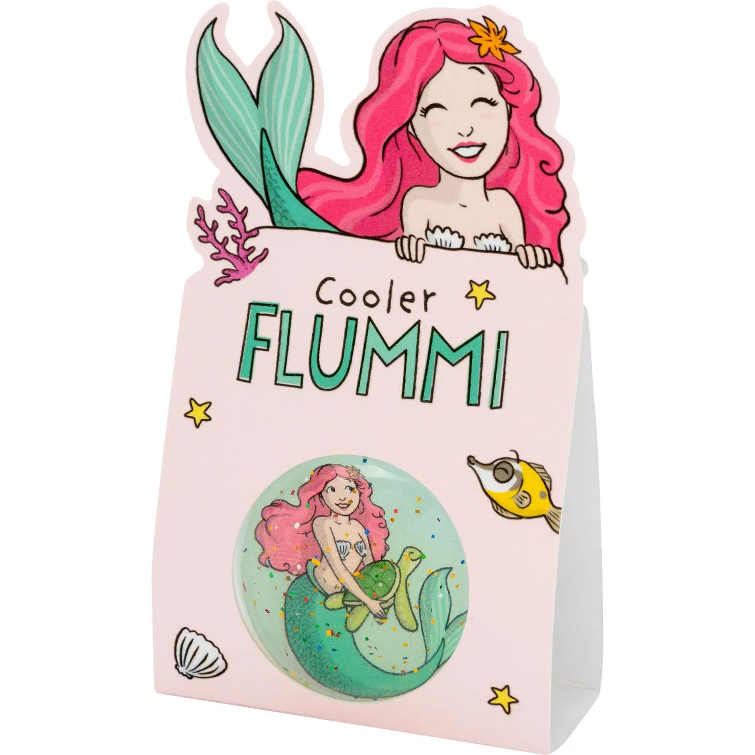 Rosa Glitzerflummi »Meerjungfrau« in rosa Verpackung mit Meerjungfrau-Motiv, Fisch und Muschel