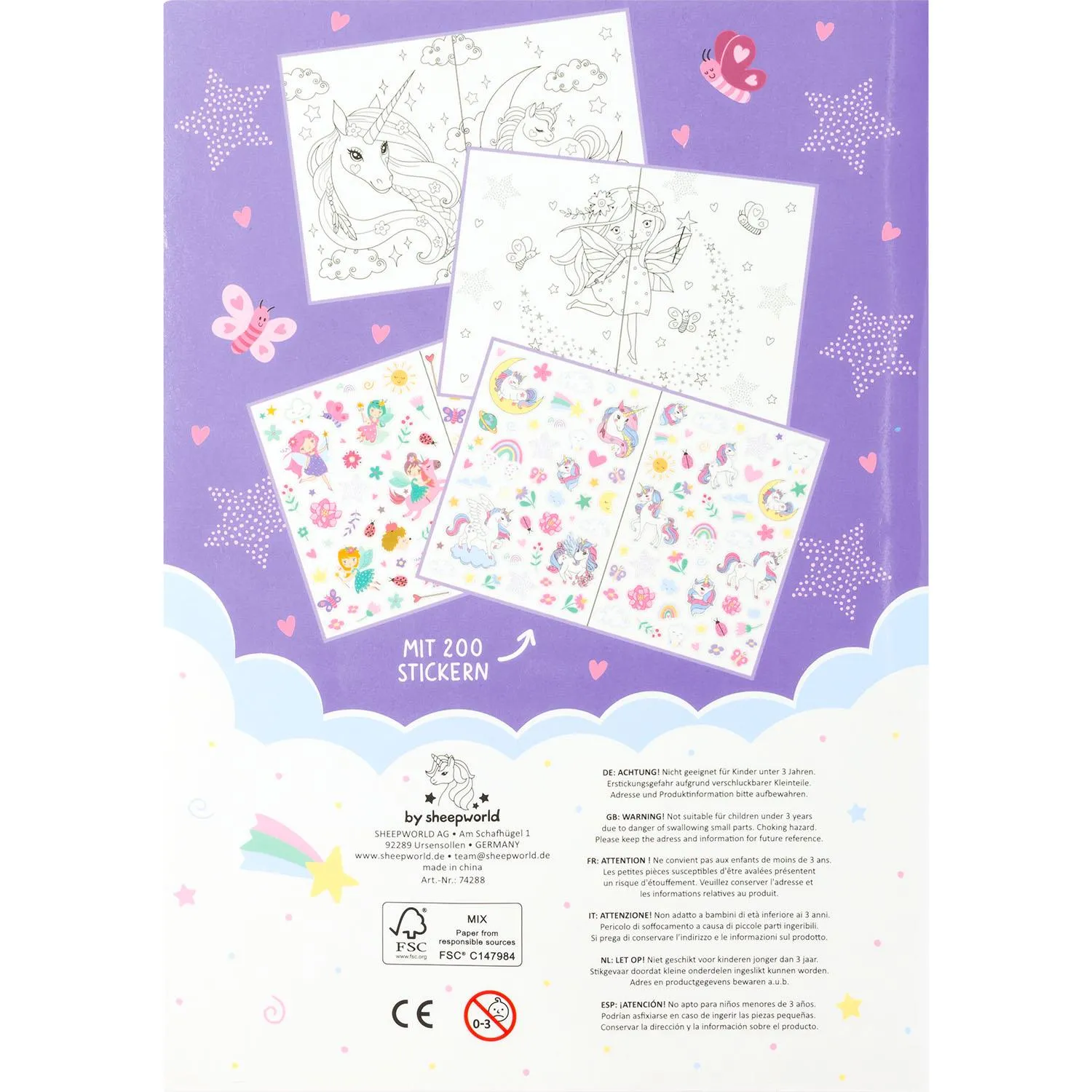 Malbuch Einhorn mit Stickern, DIN A5, 12 Malseiten + 4 Sticker-Seiten