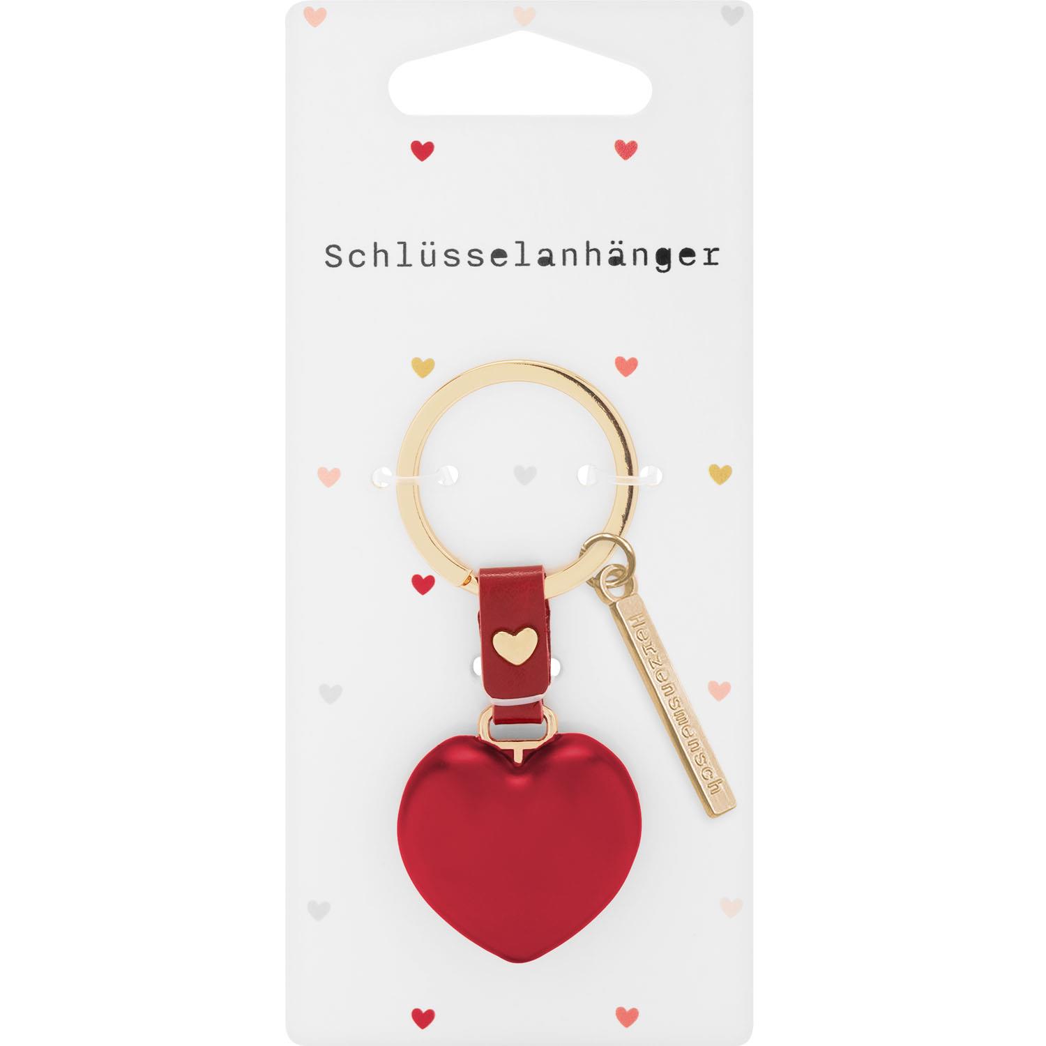 Roter Herz-Schlüsselanhänger mit goldenem Herz-Charm und rotem Lederband