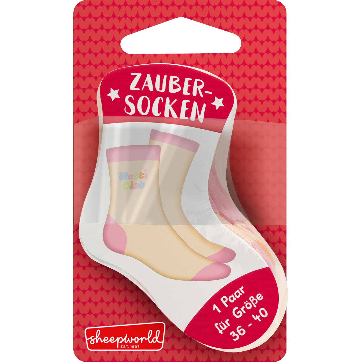 Beige Socken mit rosa Akzenten in roter Verpackung Mutti Club