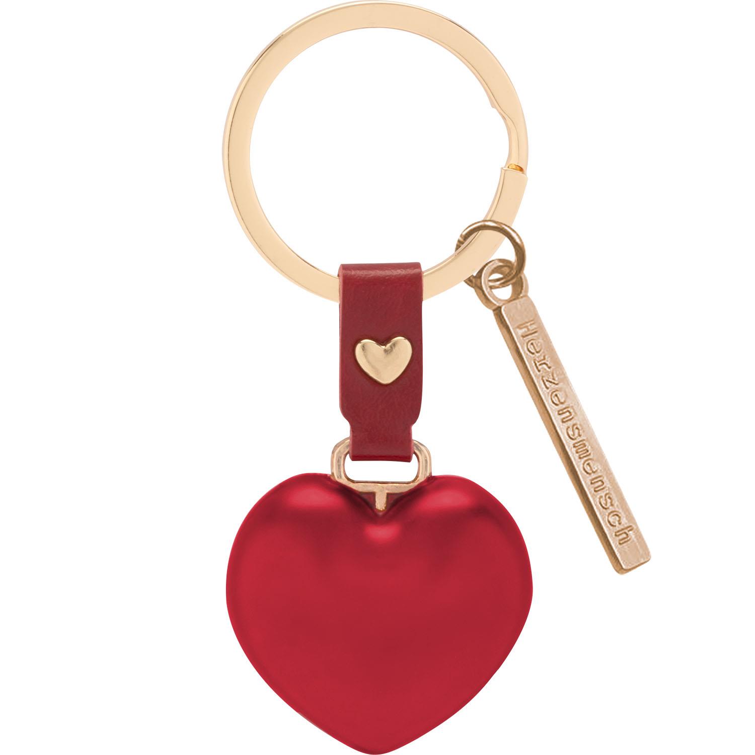 Rot glänzender Herz-Schlüsselanhänger aus Metall mit goldfarbenem Charm