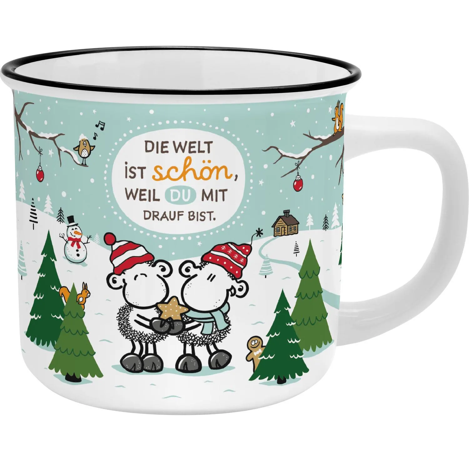XL-Becher »Welt« aus Porzellan mit zwei Schafen in Winterlandschaft