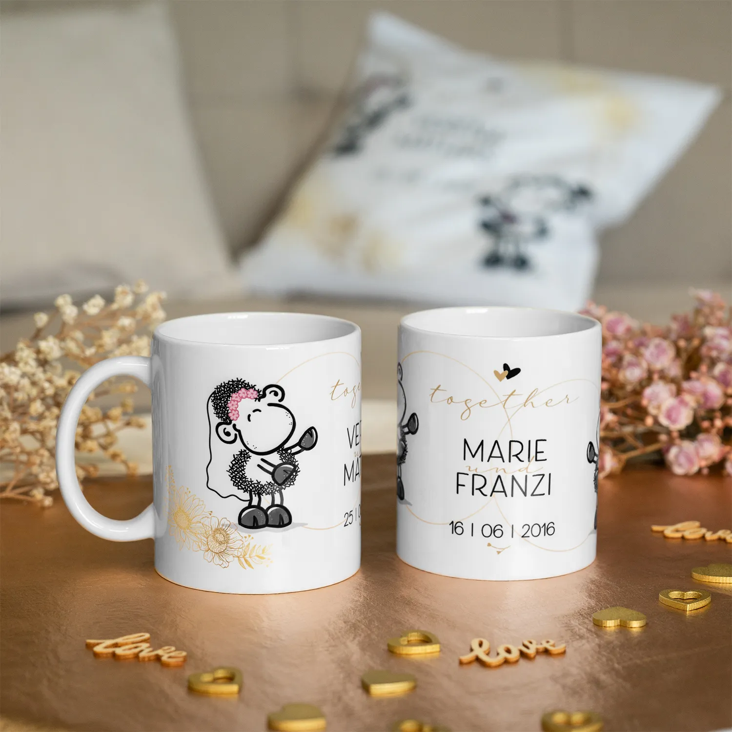 Tasse Hochzeit »Together ...« für Frauenpärchen mit Wunschnamen und Wunschdatum, personalisiert, weiß
