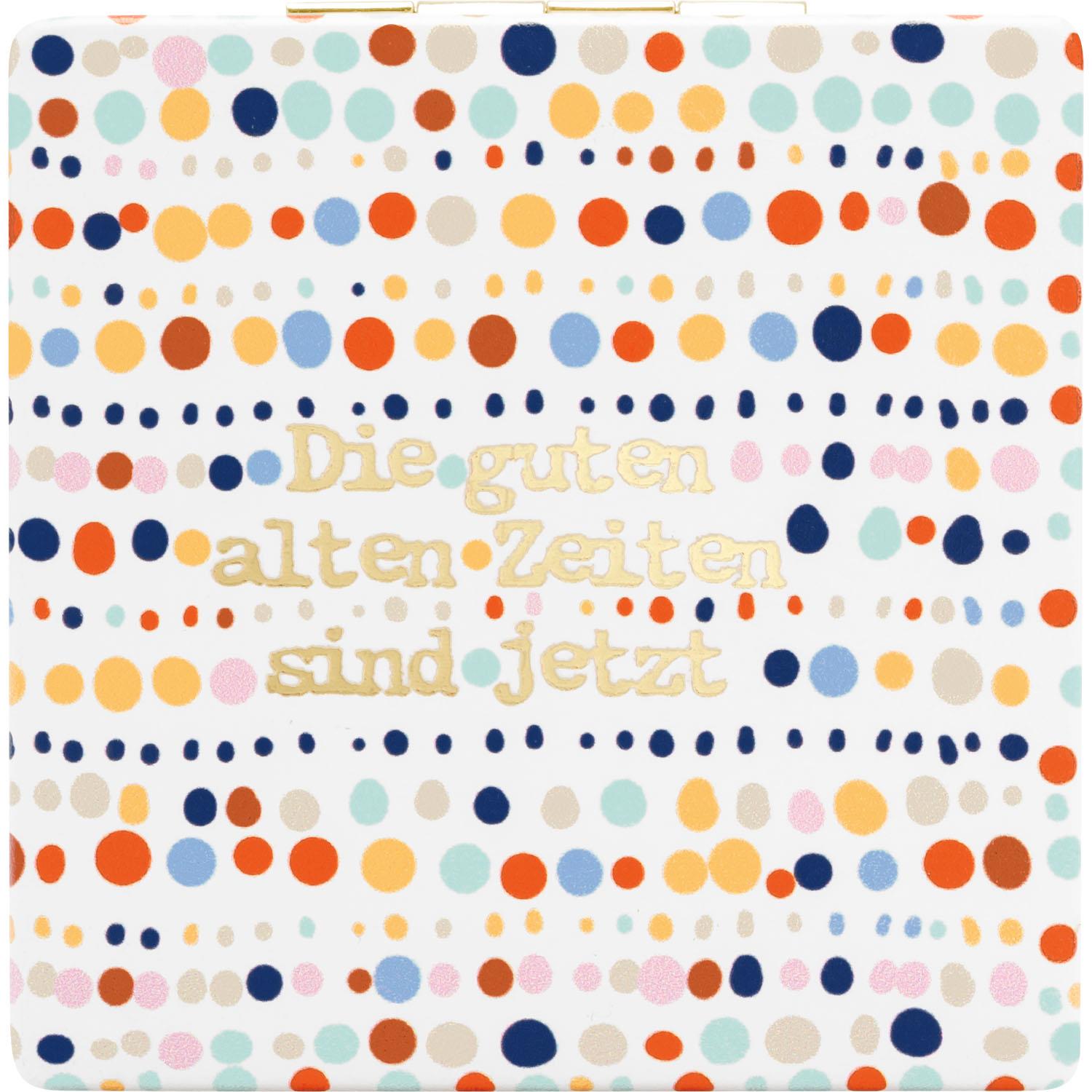 Taschenspiegel »Zeiten« im bunten Punkte-Design, 7,2 cm x 7,2 cm, Metallrahmen, Spiegelglas, Kunstleder