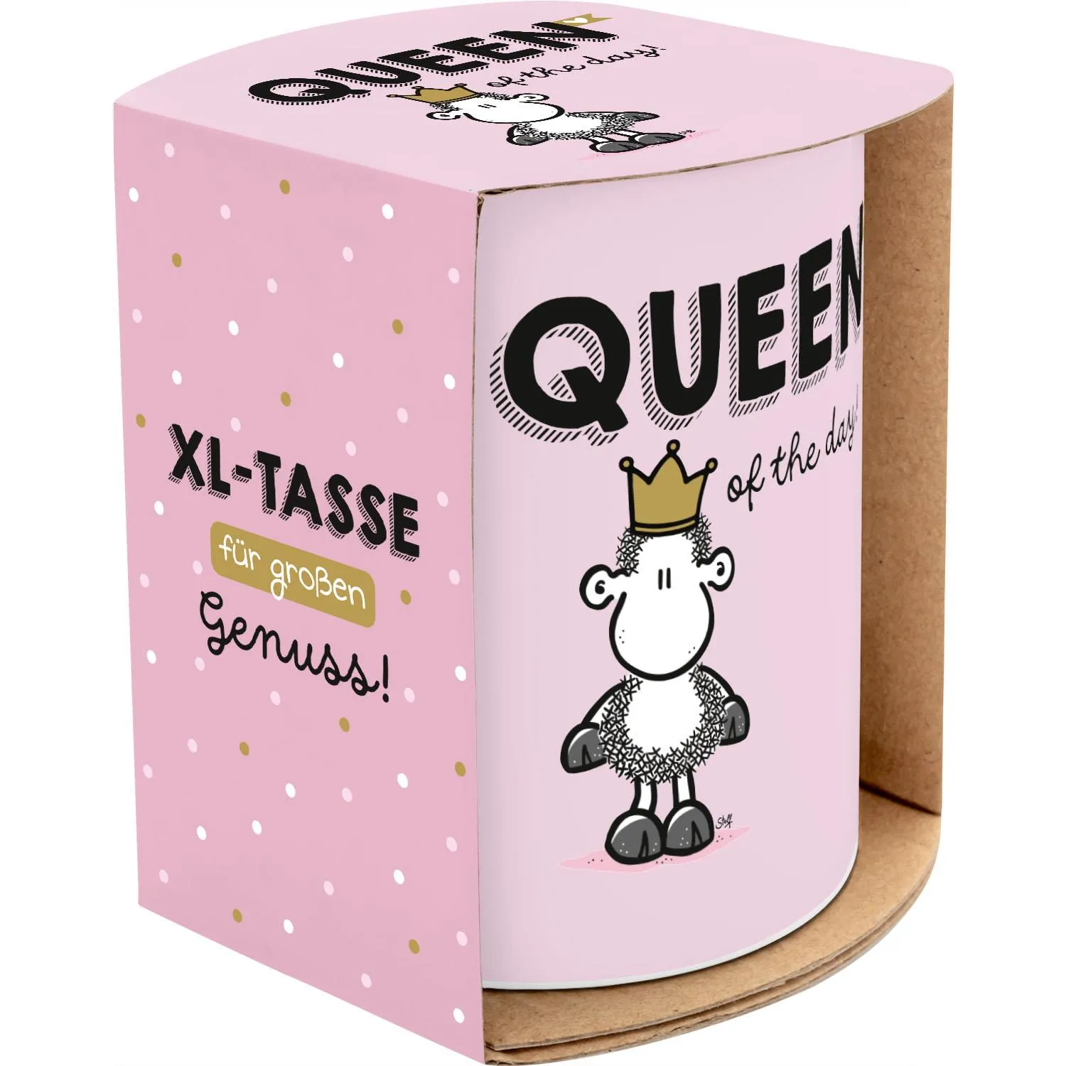 XL-Tasse Queen of the day in Rosa mit Schäfchen-Motiv