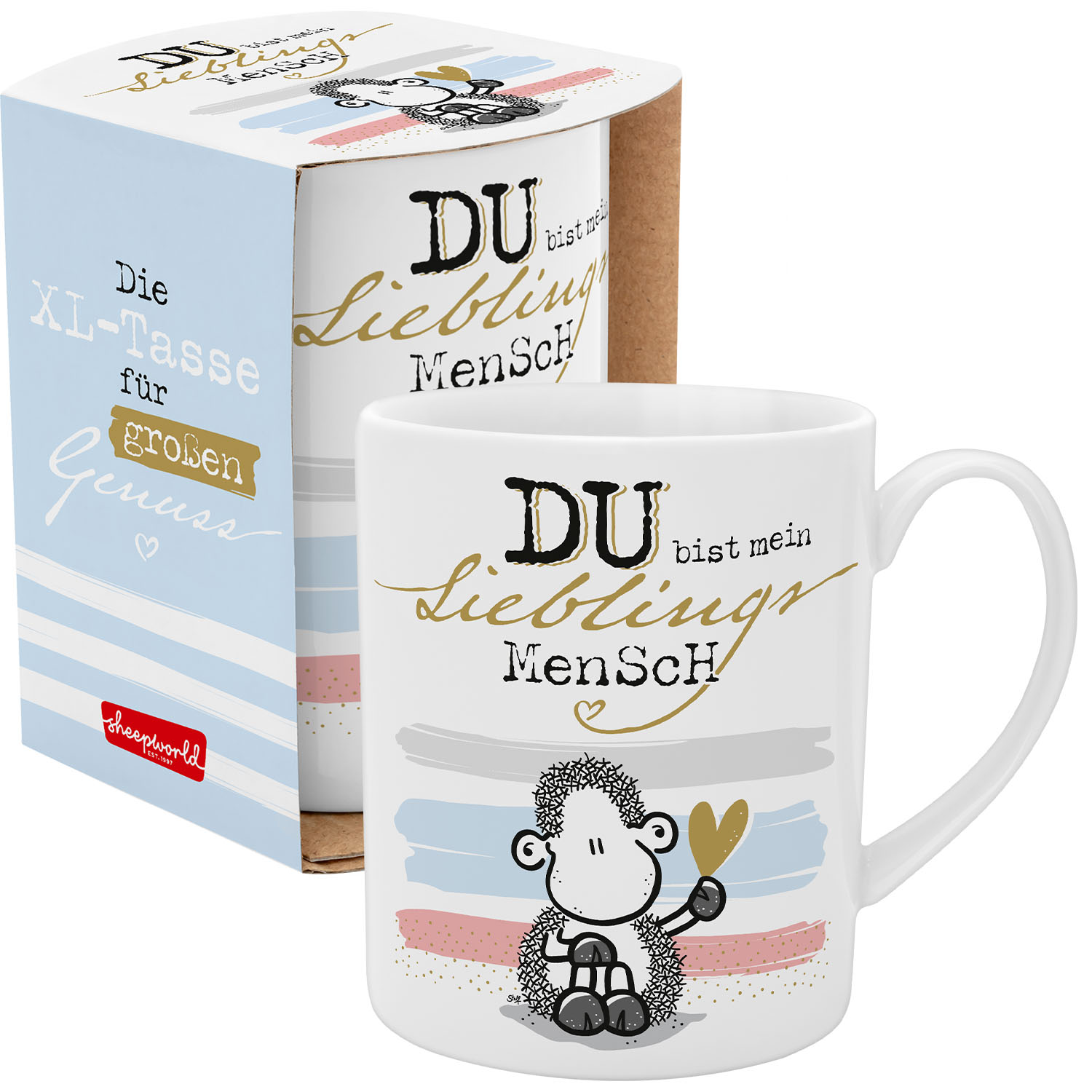 XL-Porzellan-Tasse mit pastellfarbenem Motiv und Goldakzent
