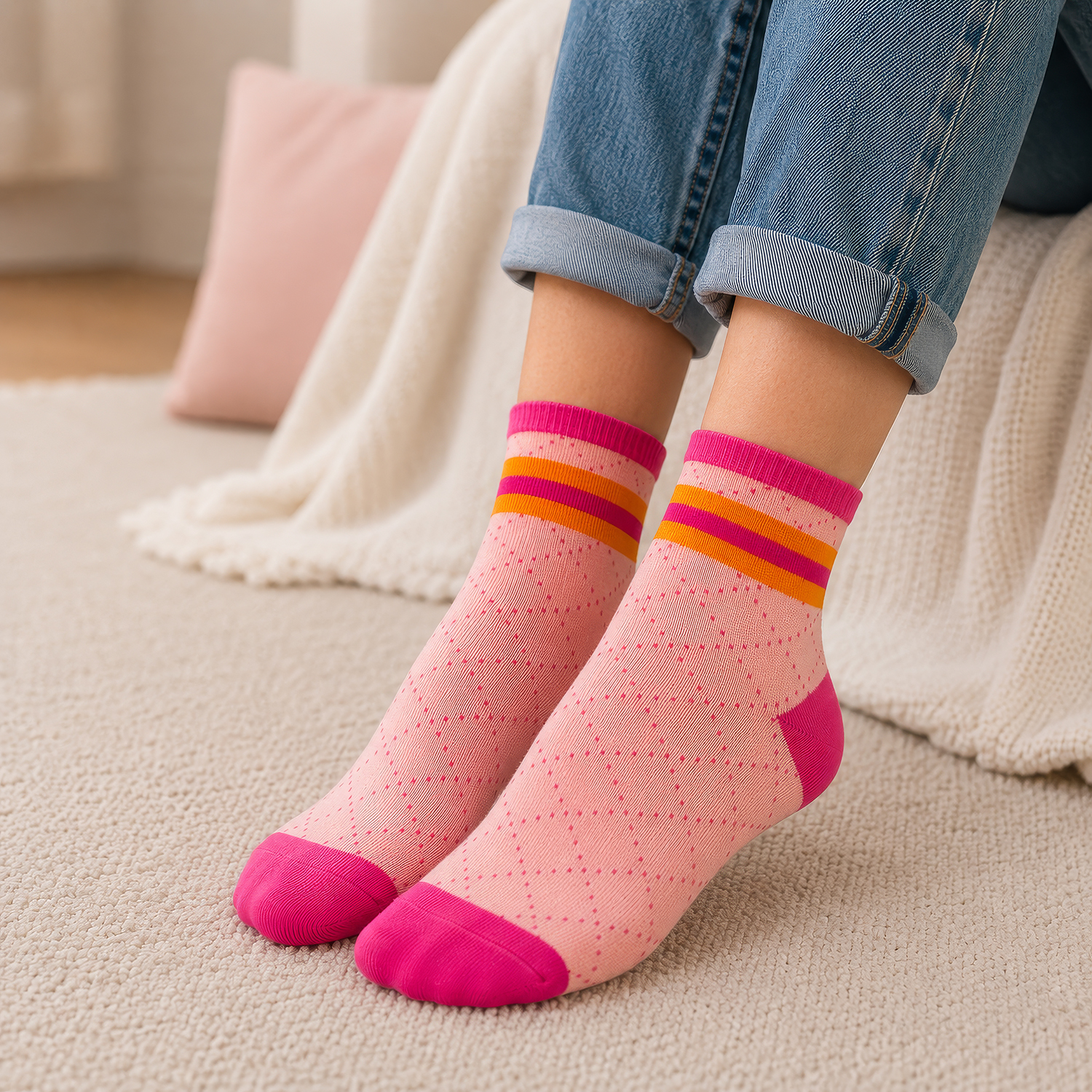 Zaubersocken »Gutschi« in Pink mit bunten Streifen am Bündchen, Größe 36-40