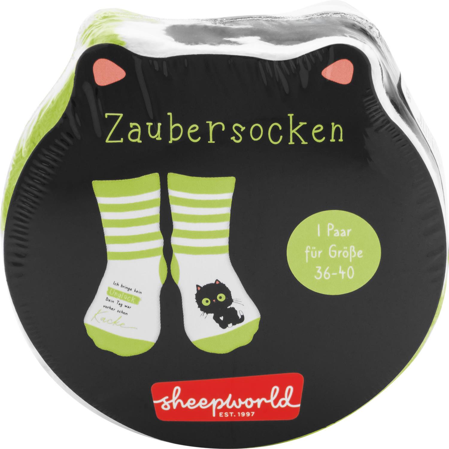Zaubersocken »schwarze Katze« mit Grün-Weiß-Streifen, 1 Paar, Größe 36–40