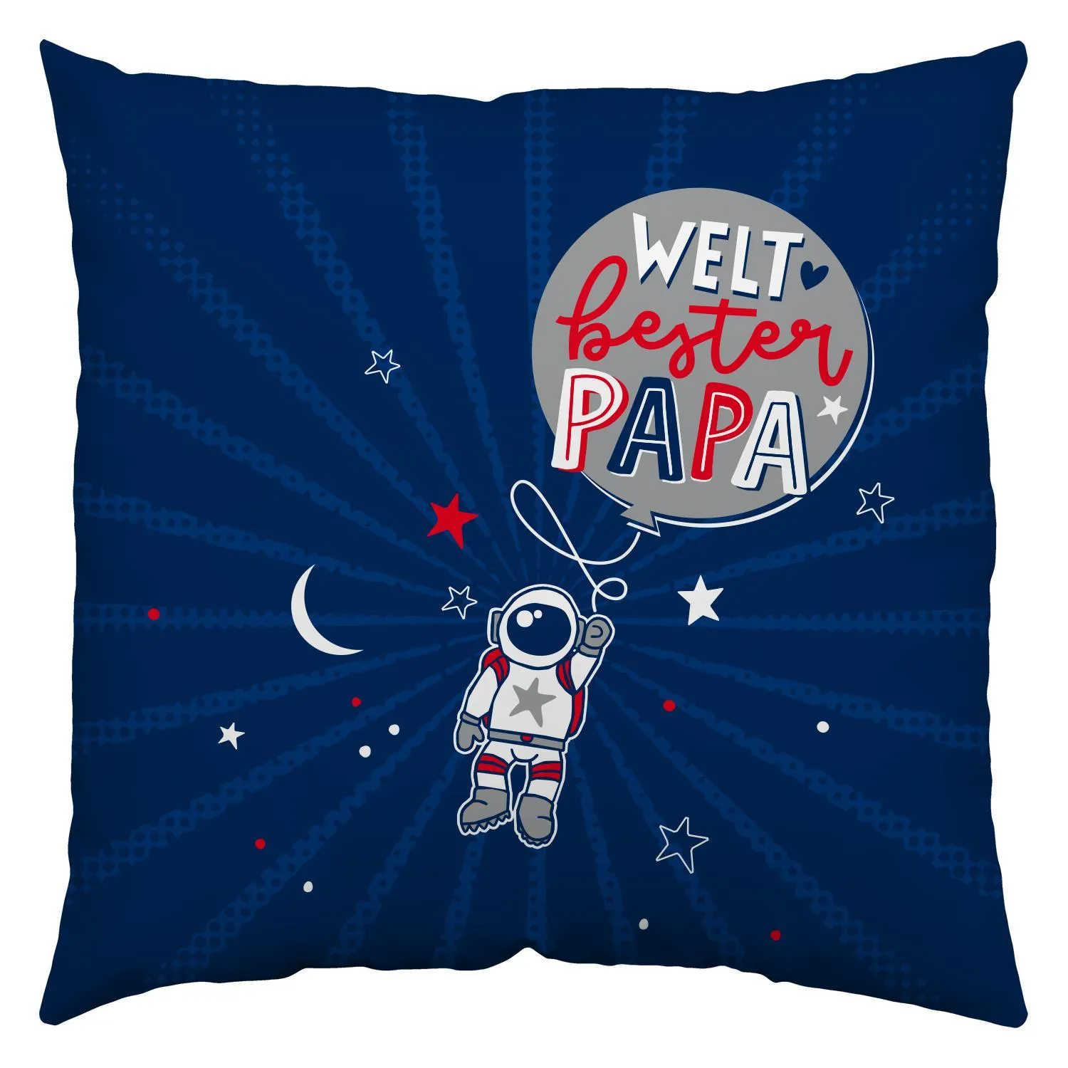 40x40 cm Baumwollkissen mit Astronauten-Motiv und Rundlogo 'Weltbester Papa'