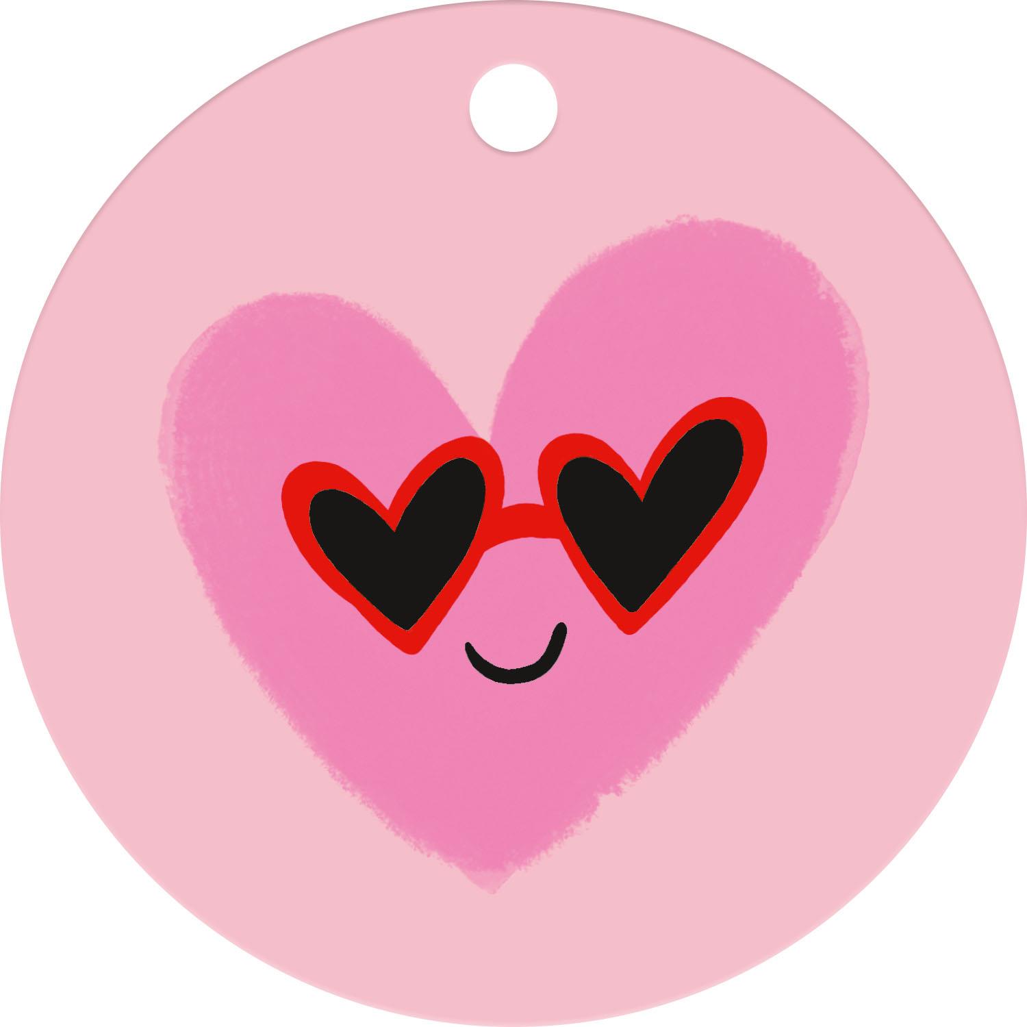 Rundes Pastellrosa Geschenketikett mit Herzmotiv und Gesicht
