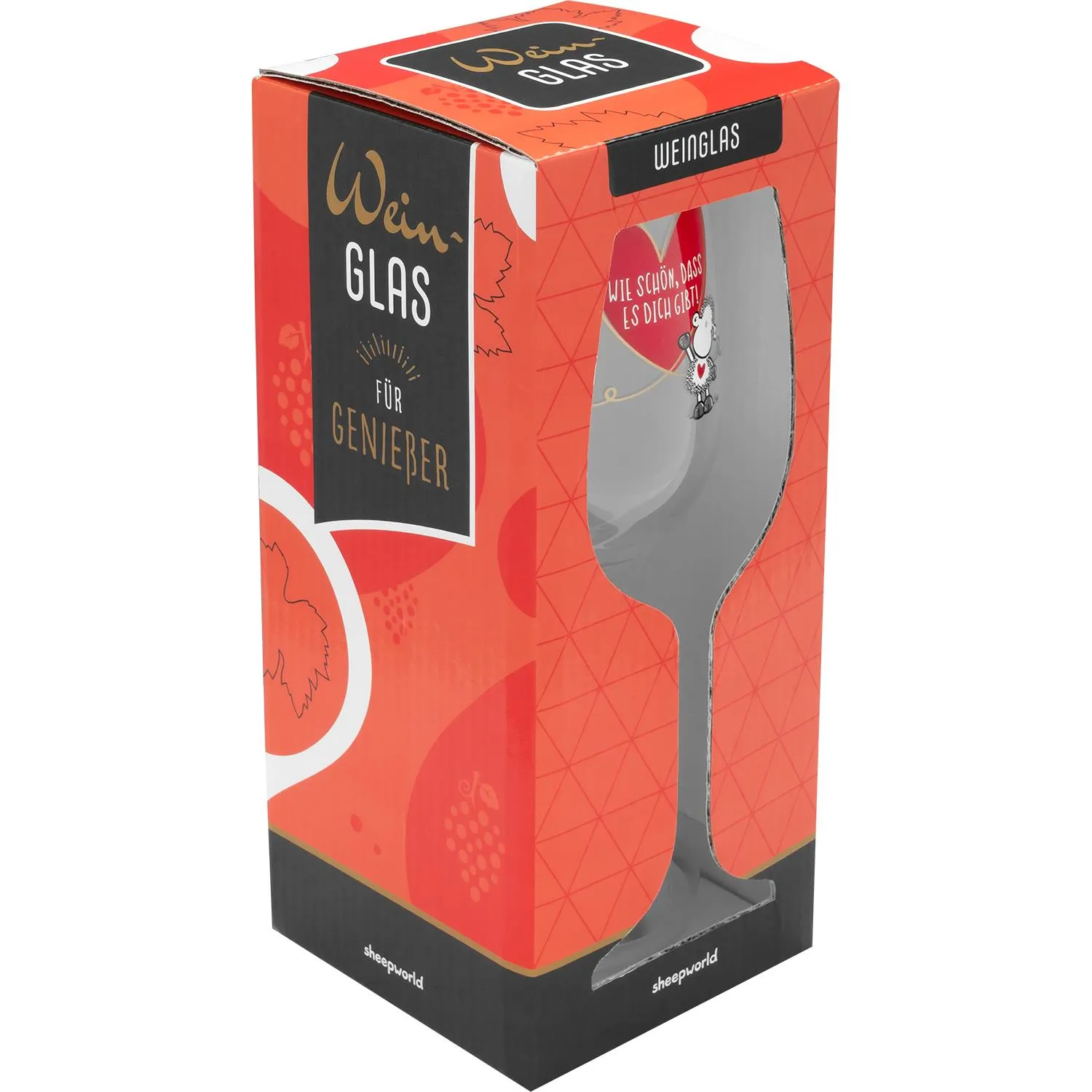 Weinglas mit Golddruck und Liebesmotiv in Geschenkbox