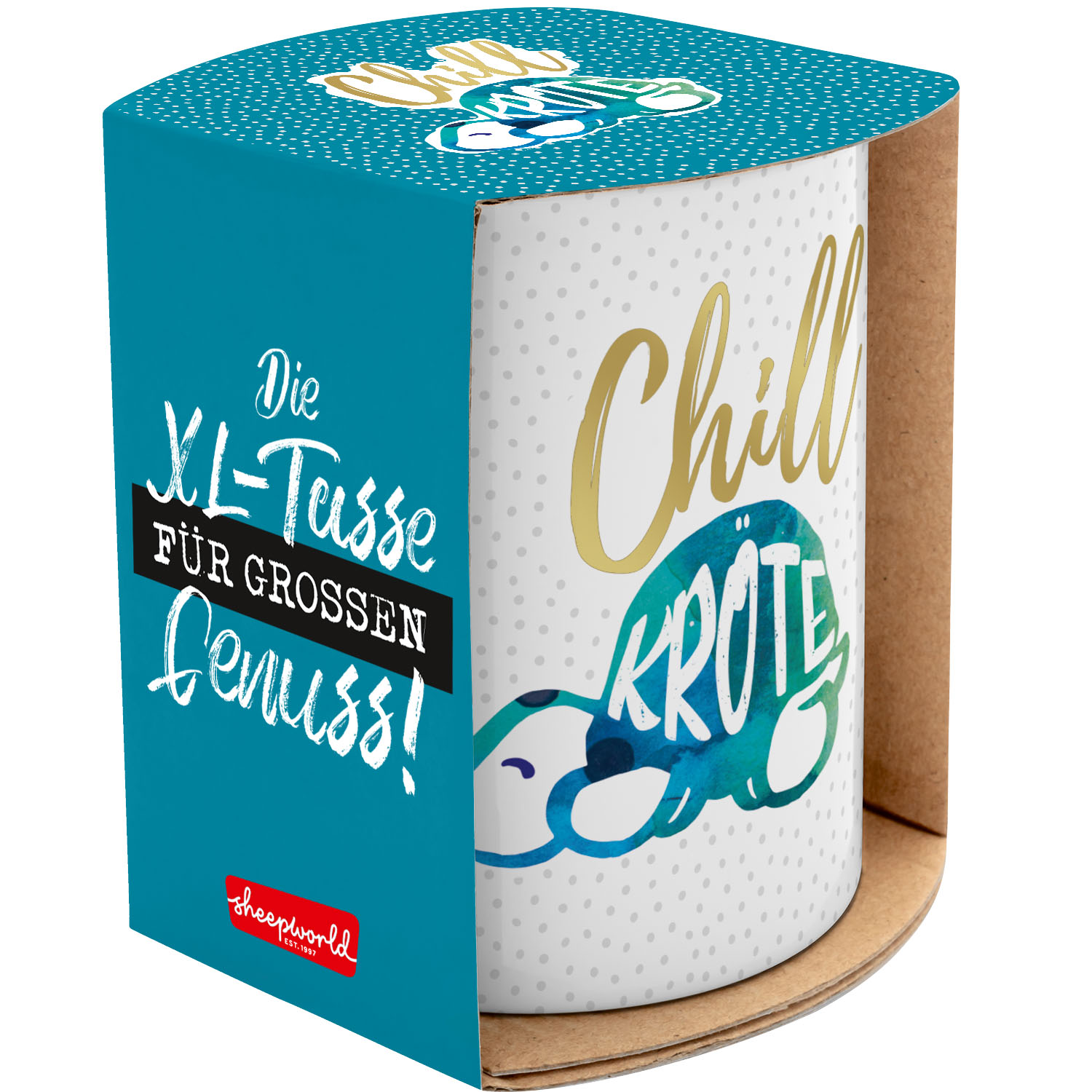 XL-Tasse Chillkröte aus Porzellan, 60 cl, Weiß mit grauen Punkten und Goldeffekt