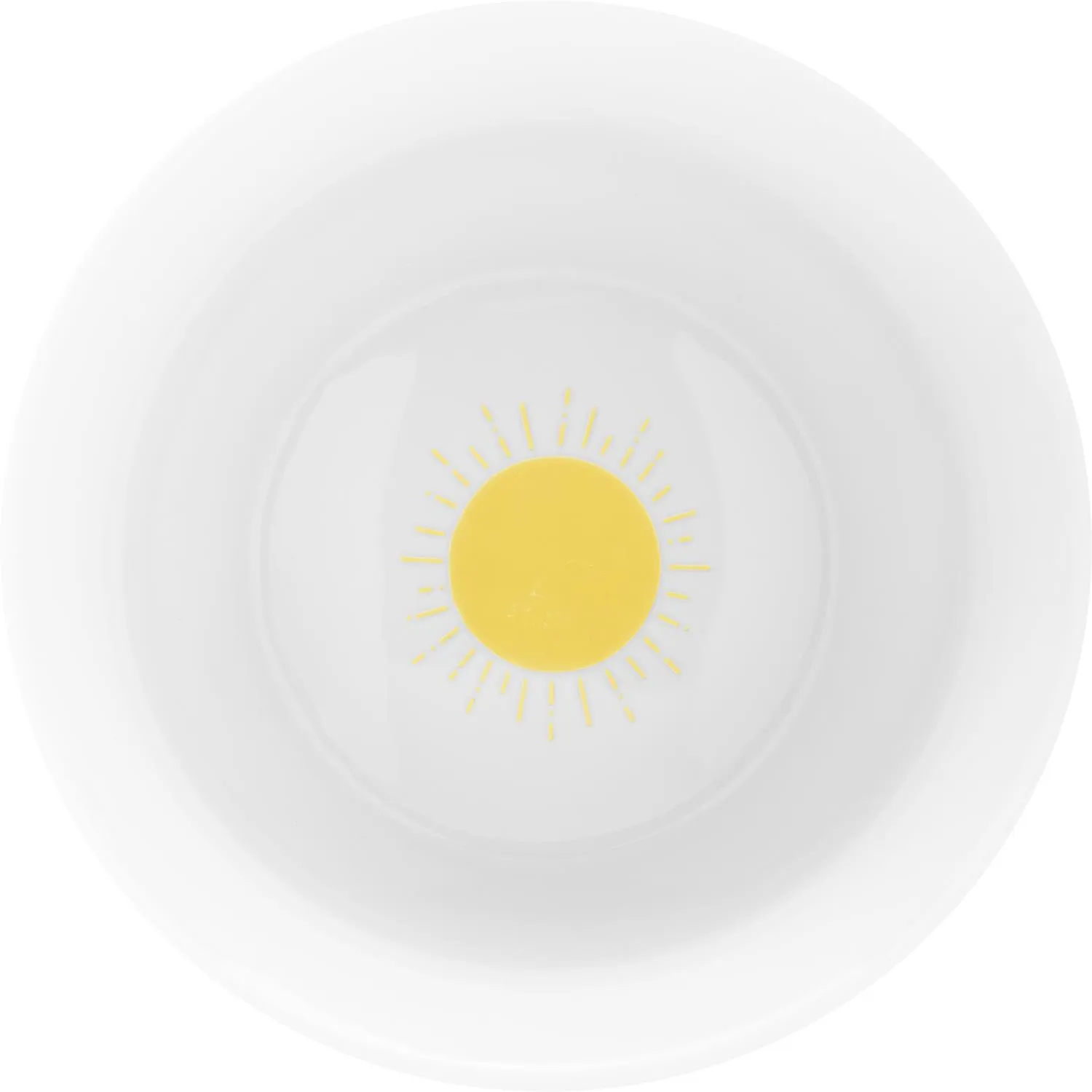 Weiße Porzellanschale mit sonnigem Innendruck am Boden