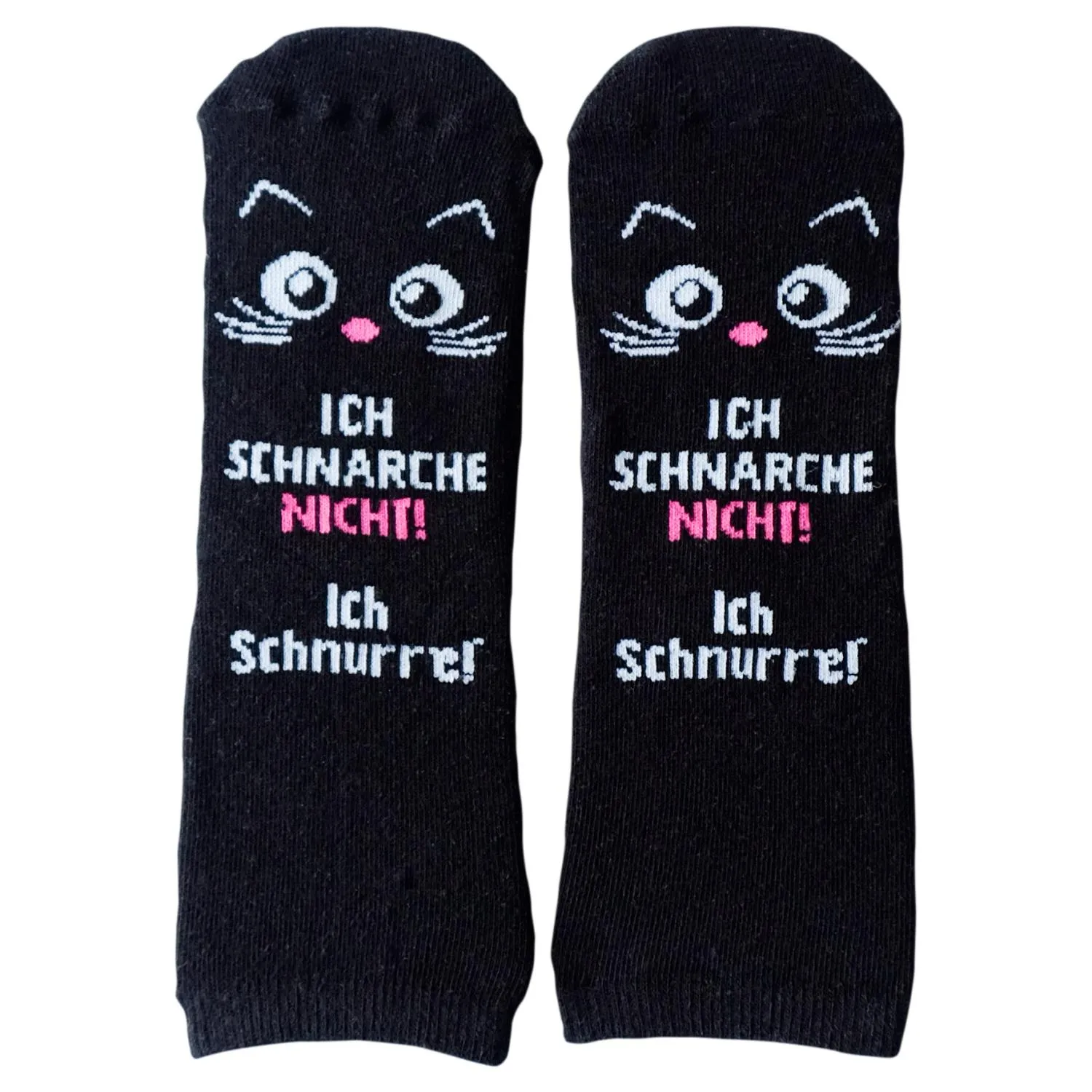 Schwarze Zaubersocken mit Katzenmotiv und Spruch