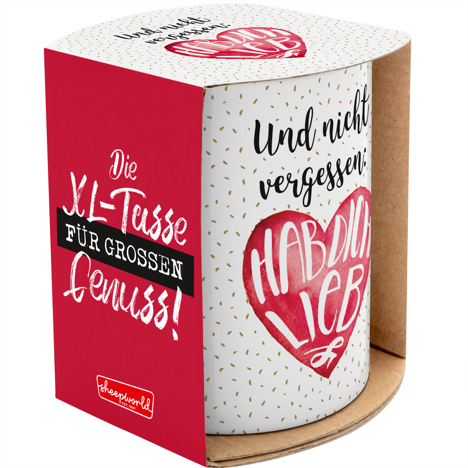 XL-Tasse Porzellan mit rotem Herz und Golddekor in Geschenkverpackung