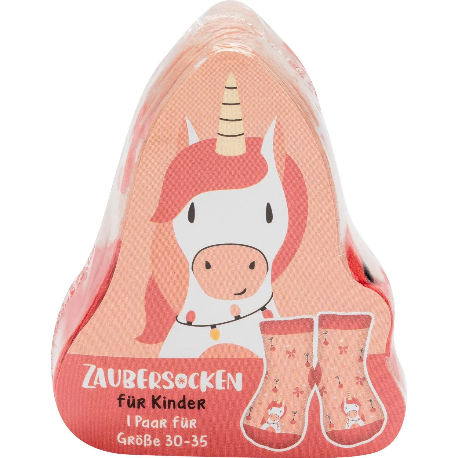 Bezaubernde Einhorn-Zaubersocken für Kinder in Pink-Pfirsich mit Einhorn-Motiv.