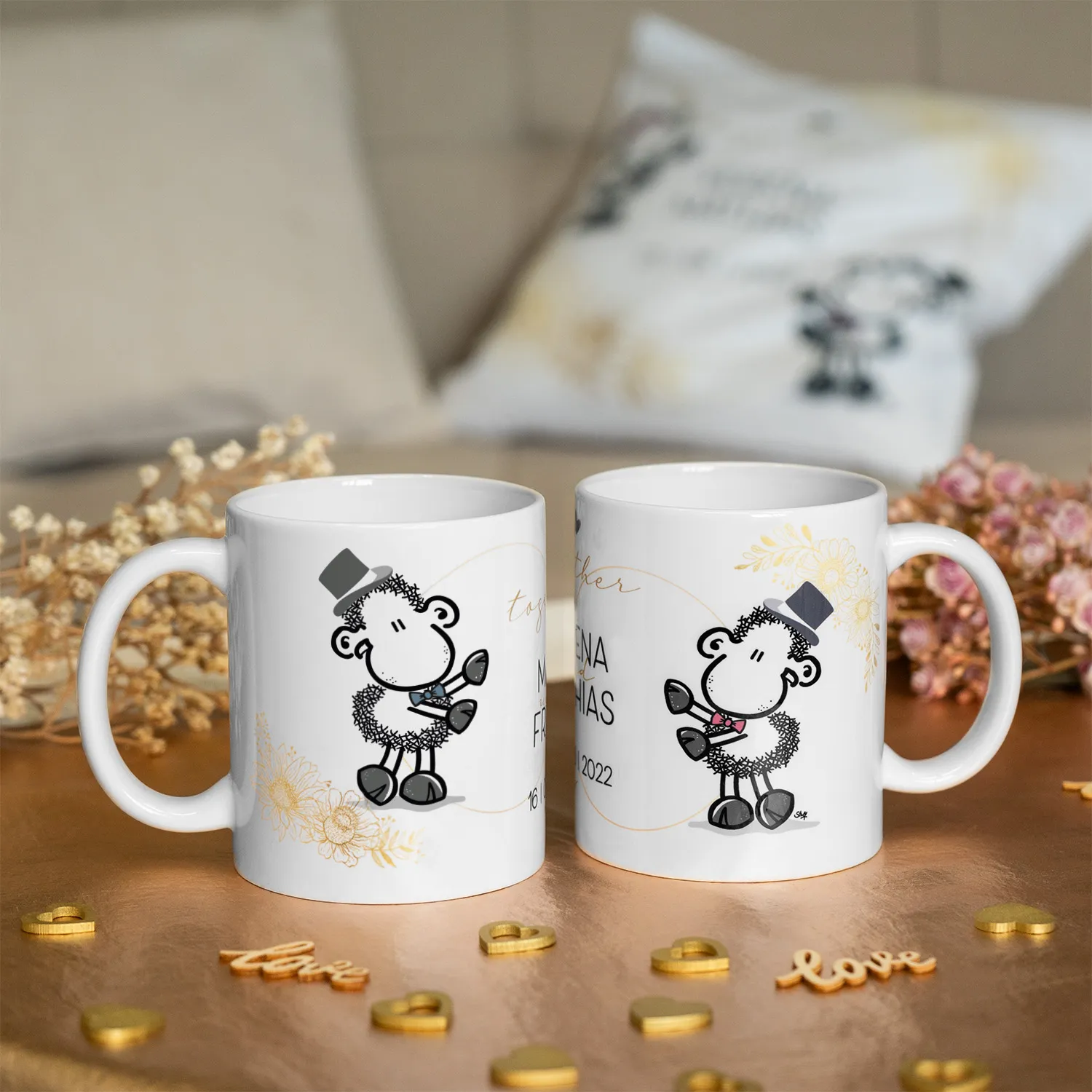Tasse Hochzeit »Together ...« für Männerpärchen mit Wunschnamen und Wunschdatum, personalisiert, weiß