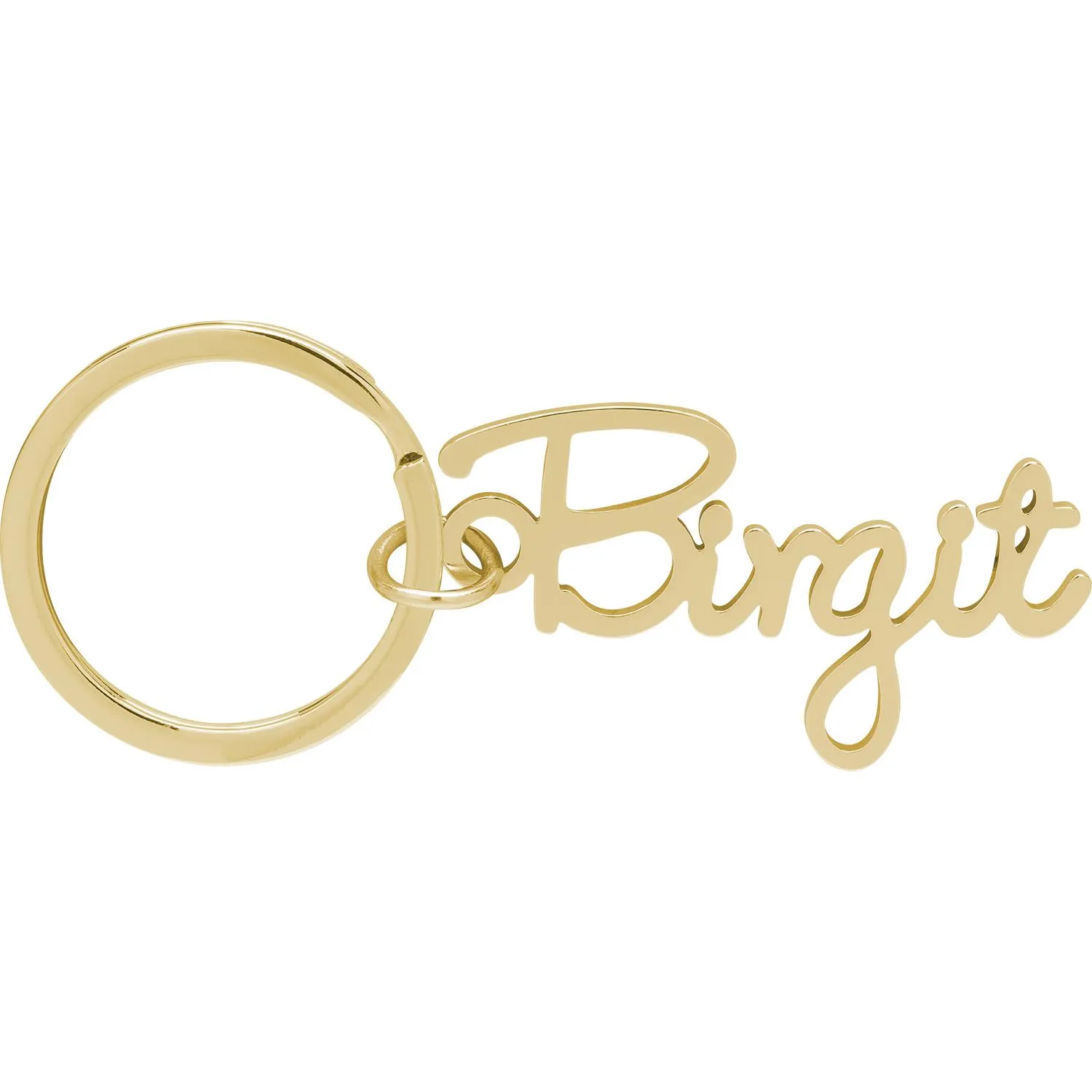 Goldfarbener Namensschriftzug Birgit als Schlüsselanhänger am Ring