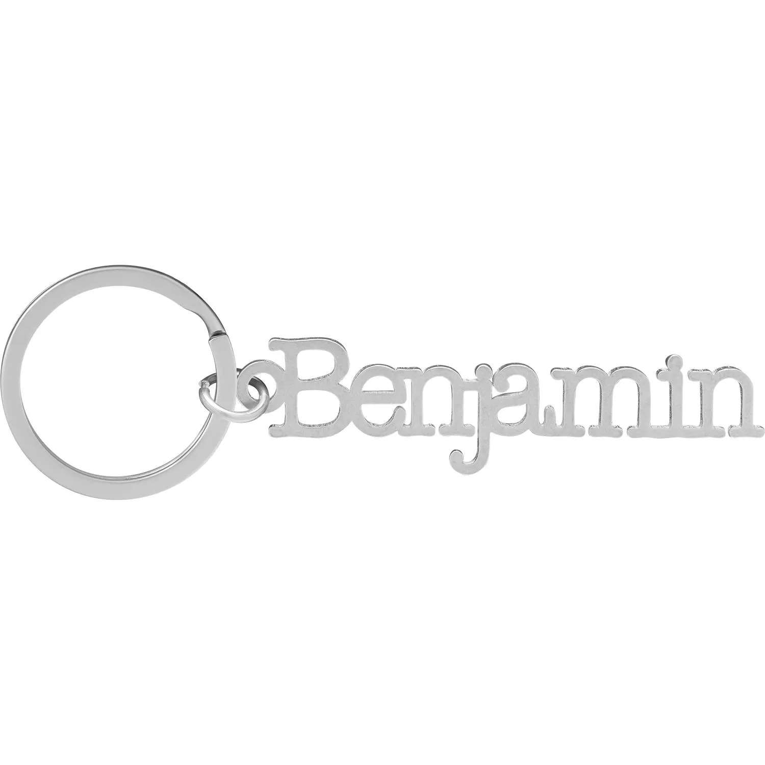 Silberner Namens-Schlüsselanhänger Benjamin als Metallschriftzug am Ring