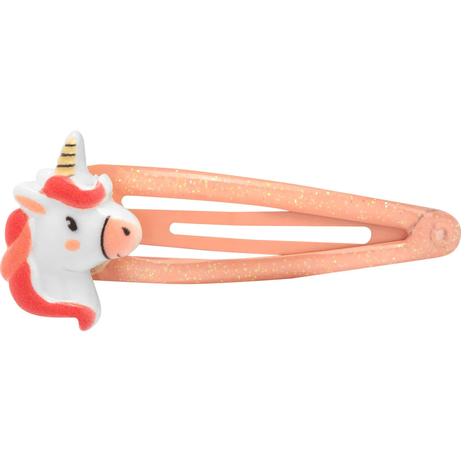 Rosa Haarspange mit Einhorn-Kopf und Glitzerclip aus Kunststoff