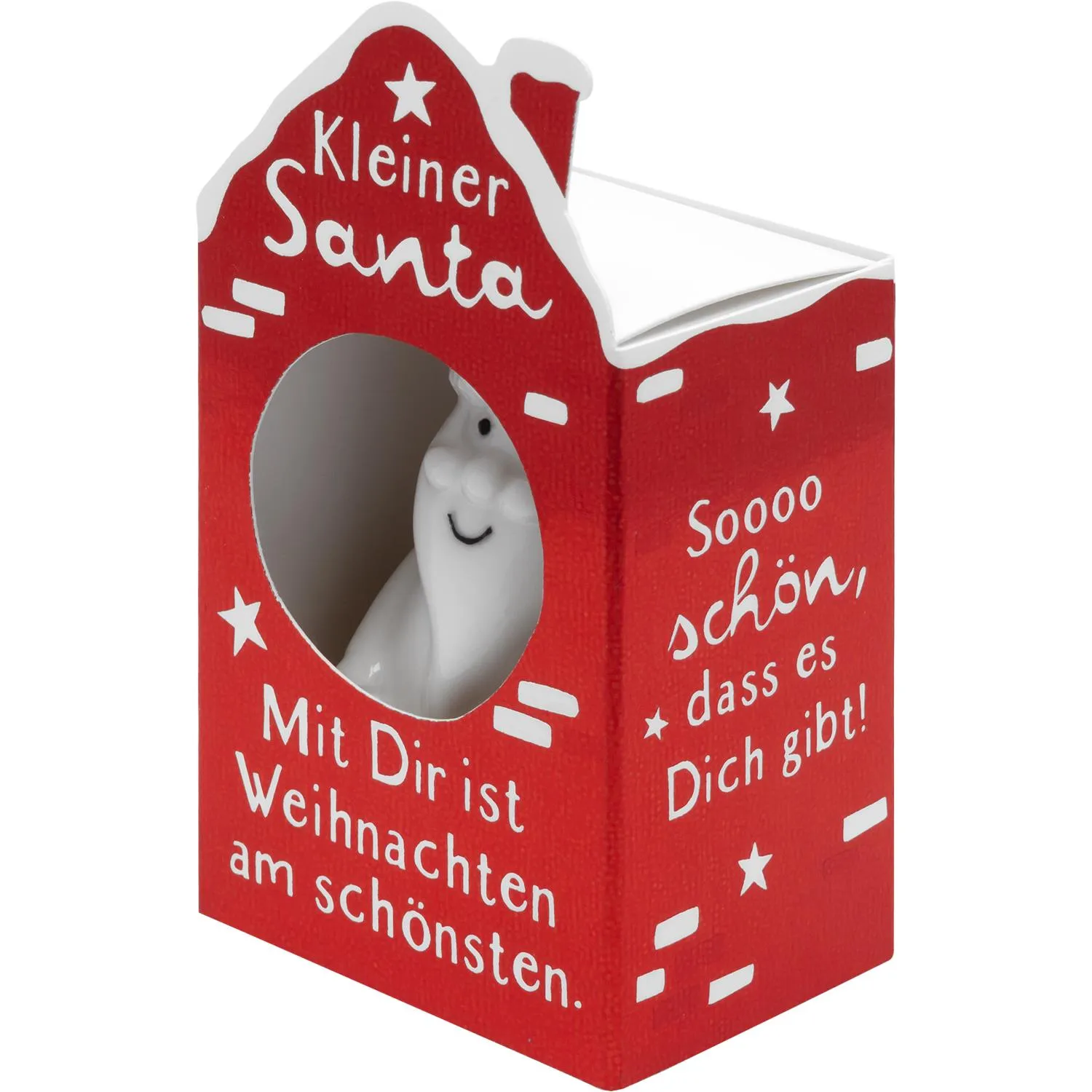 Kleiner Santa Porzellan-Weihnachtsbotschafter in roter Geschenkbox (Hausform)