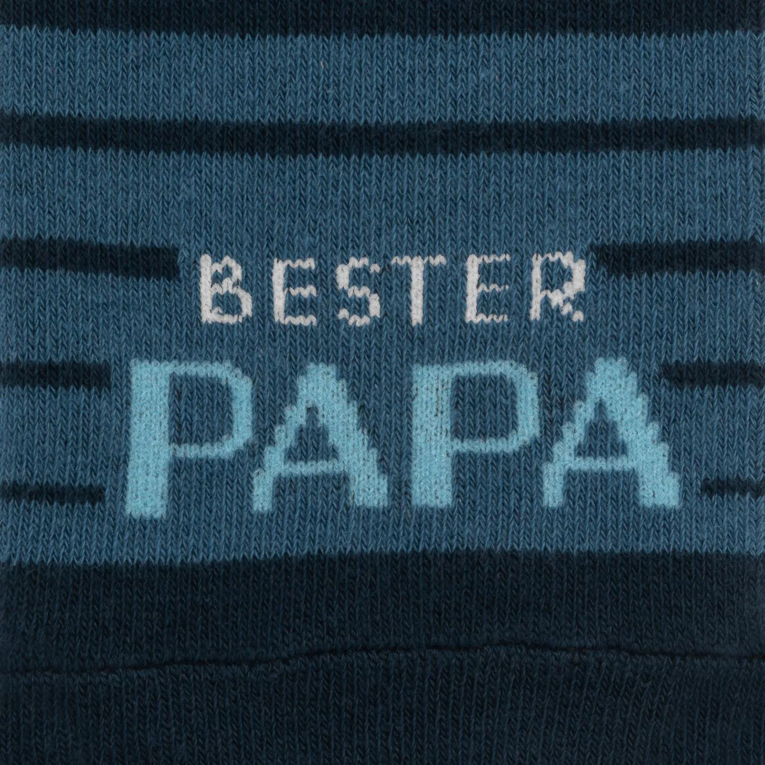 Blaue Zaubersocken mit Schriftzug Bester Papa, Strickmuster – ideales Geschenk für Papa