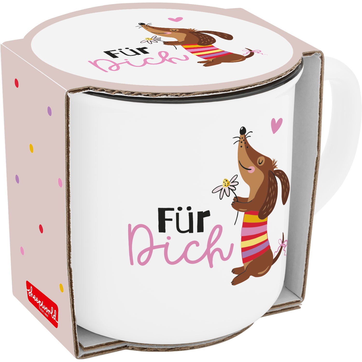 Weiße Porzellan-Tasse mit Dackel-Motiv 'Für Dich'