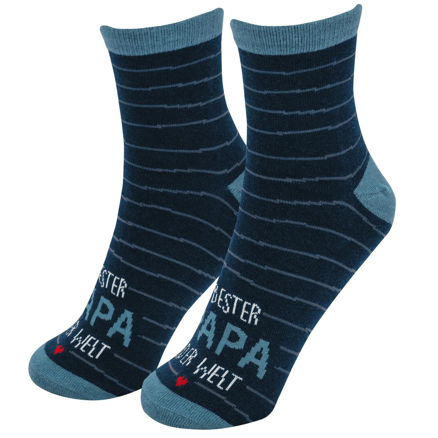 Dunkelblaue Zaubersocken mit hellblauen Streifen und Schriftzug Bester Papa der Welt