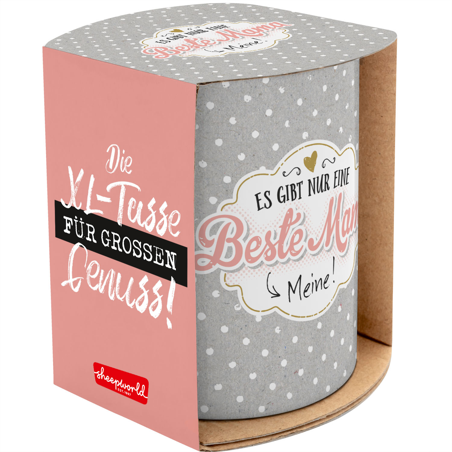XL-Tasse aus Porzellan mit 'Beste Mama' Schriftzug und Golddekor, Geschenkverpackung inklusive.