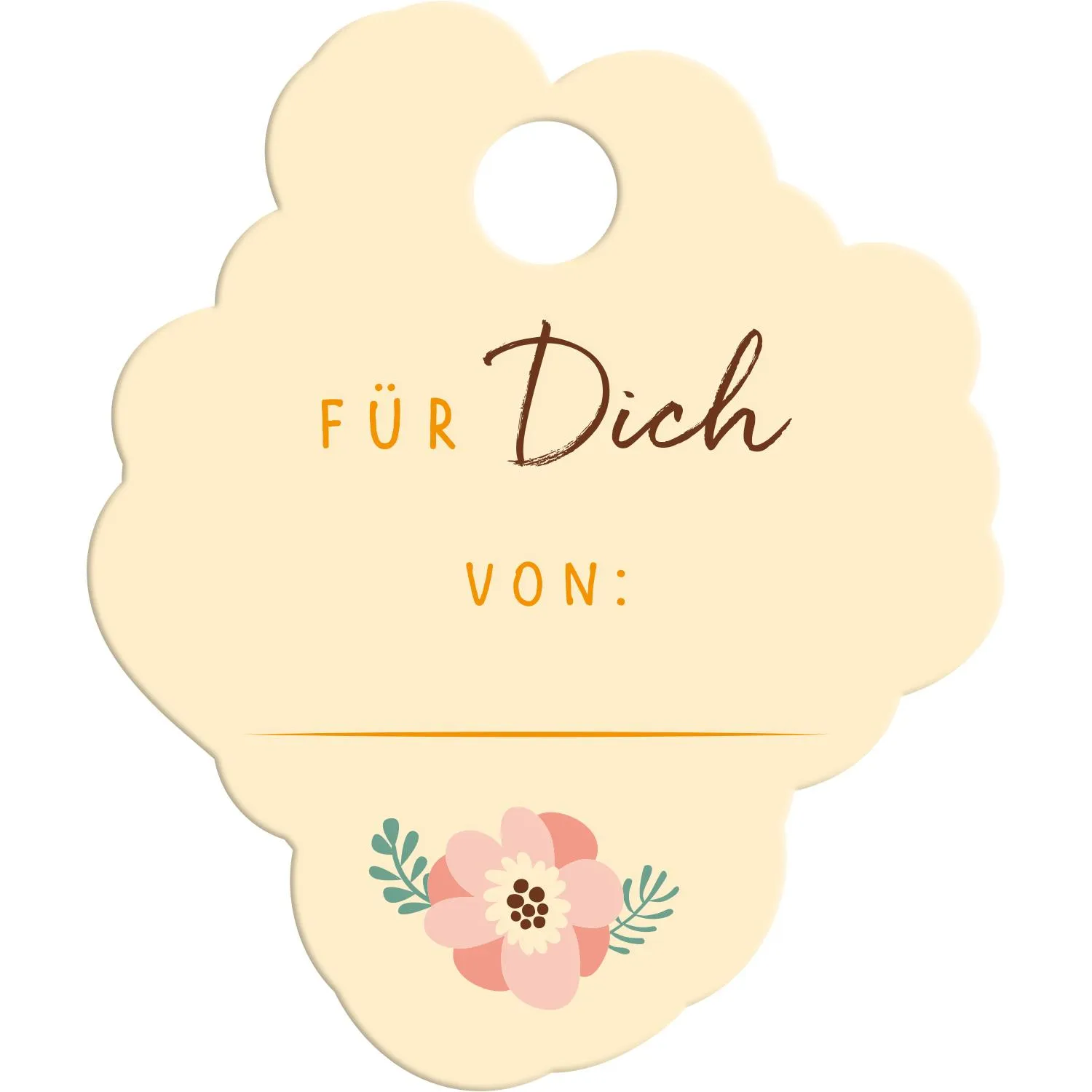 Beiger Geschenkanhänger mit Blumendruck und Schrift Für Dich