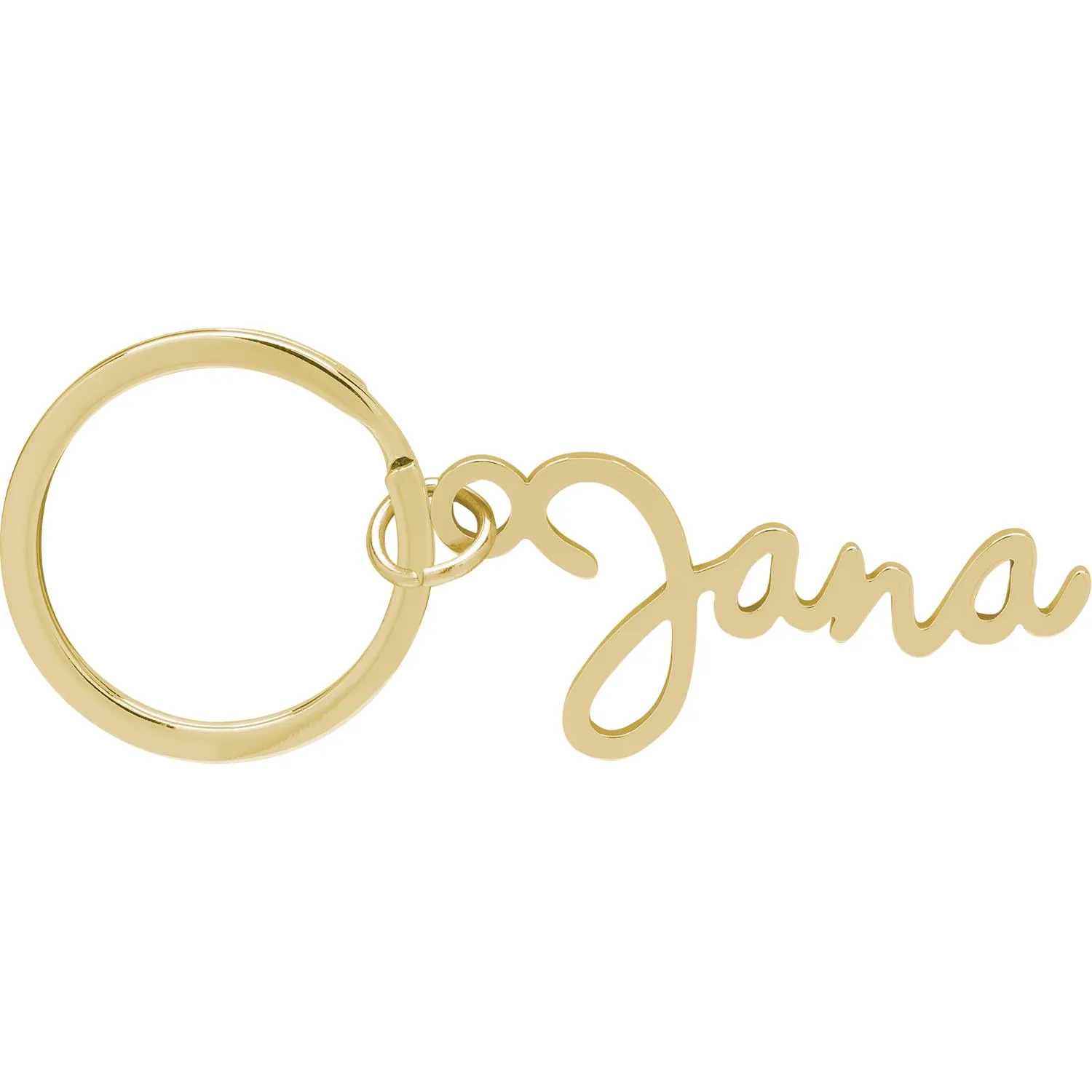 Goldfarbener Namens-Schlüsselanhänger Jana mit geschwungener Schriftzug