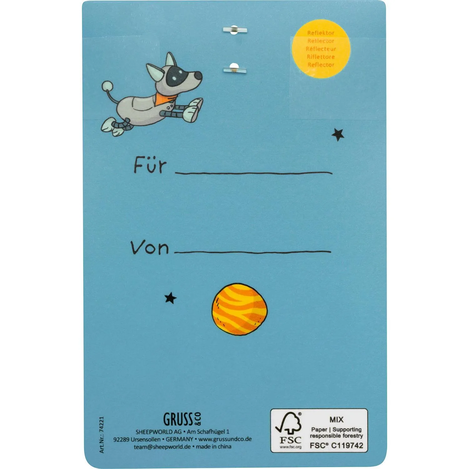 Blauer Reflektor-Roboter auf Headerkarte, ideal für Kinder