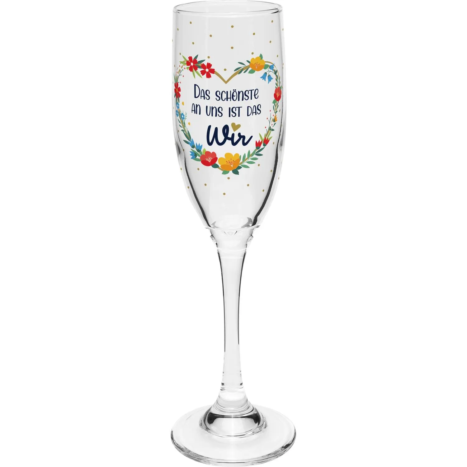 Sektglas-Set für zwei mit Blumenherz-Motiv und Golddruck in Geschenkbox