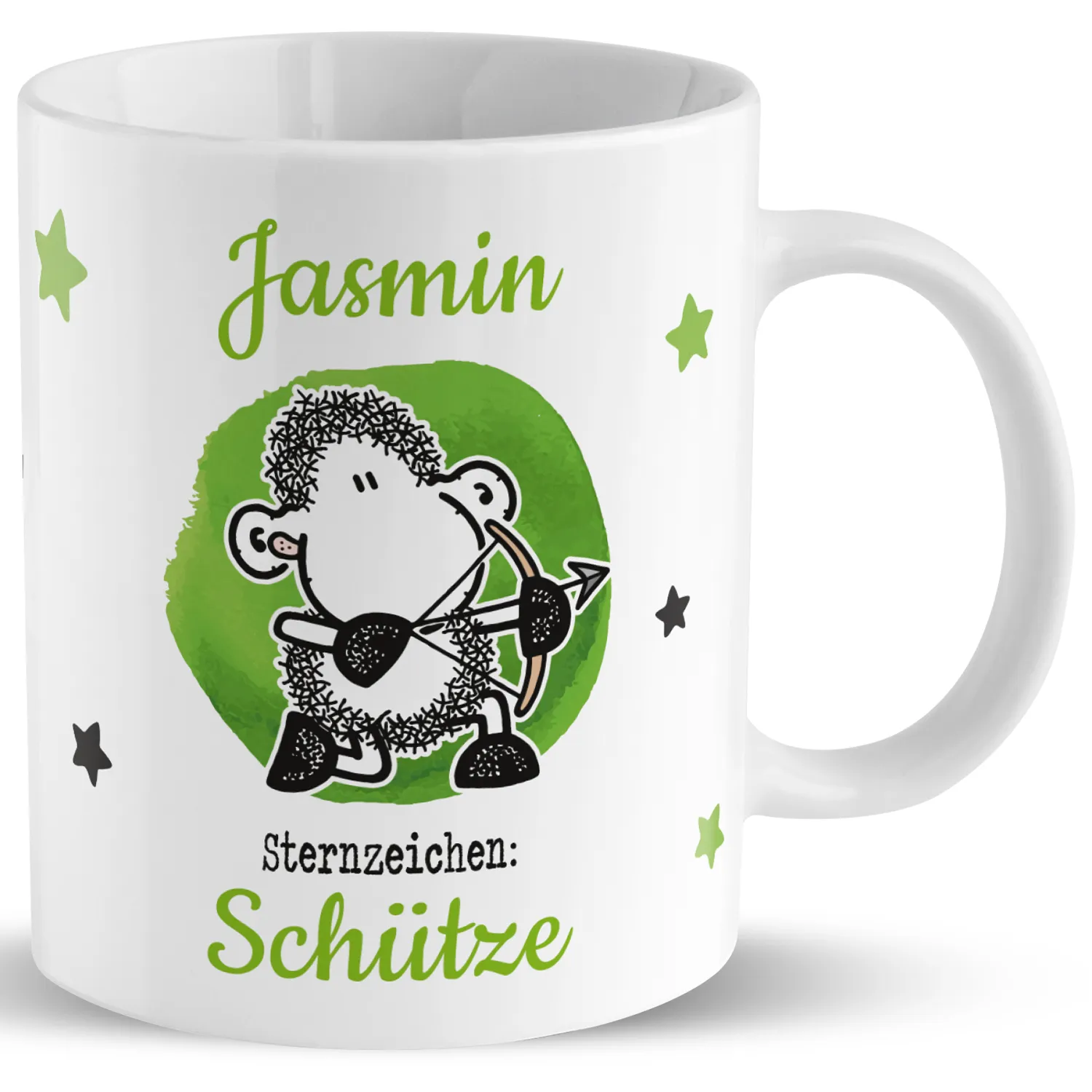 Tasse mit Sternzeichen »Schütze«, mit Namen und Geburtsdatum, weiß, personalisiert